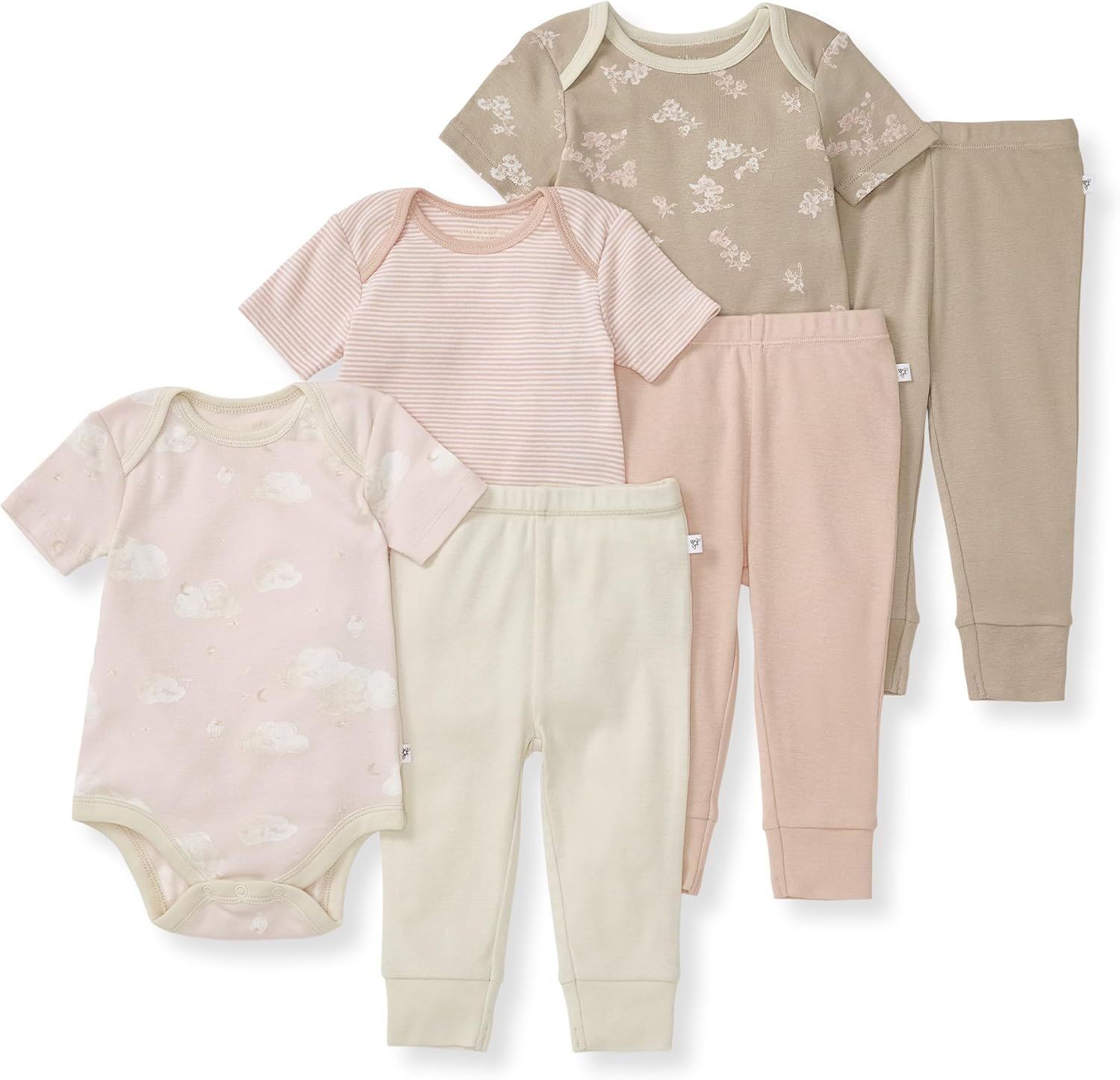 Burt Bees – 6Pk Baby Girl Organic Cotton Bodysuit & Pant Set, Ranunculus