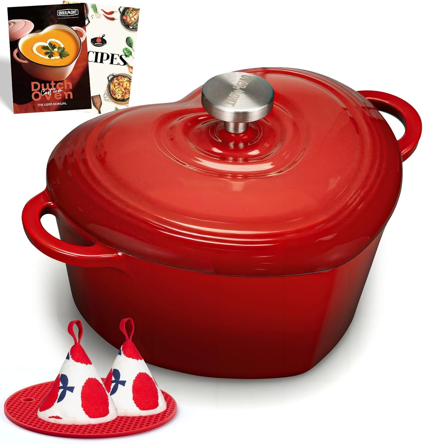 Overmont Enameled Cast Iron Dutch Oven – 2QT Heart-Shaped Mini Pot with Lid