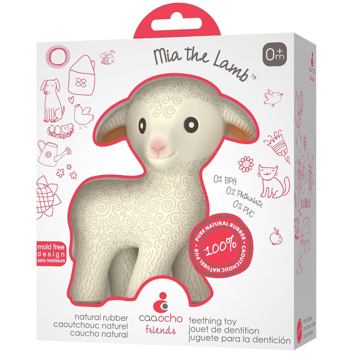 CaaOcho Pure Natural Rubber Teething Baby Toy – Mia the Lamb Teether for Babies, BPA Free Baby Toy, All Natural Teething Toys for Babies 0-6, Safe and Fun Molar Teether Toy
