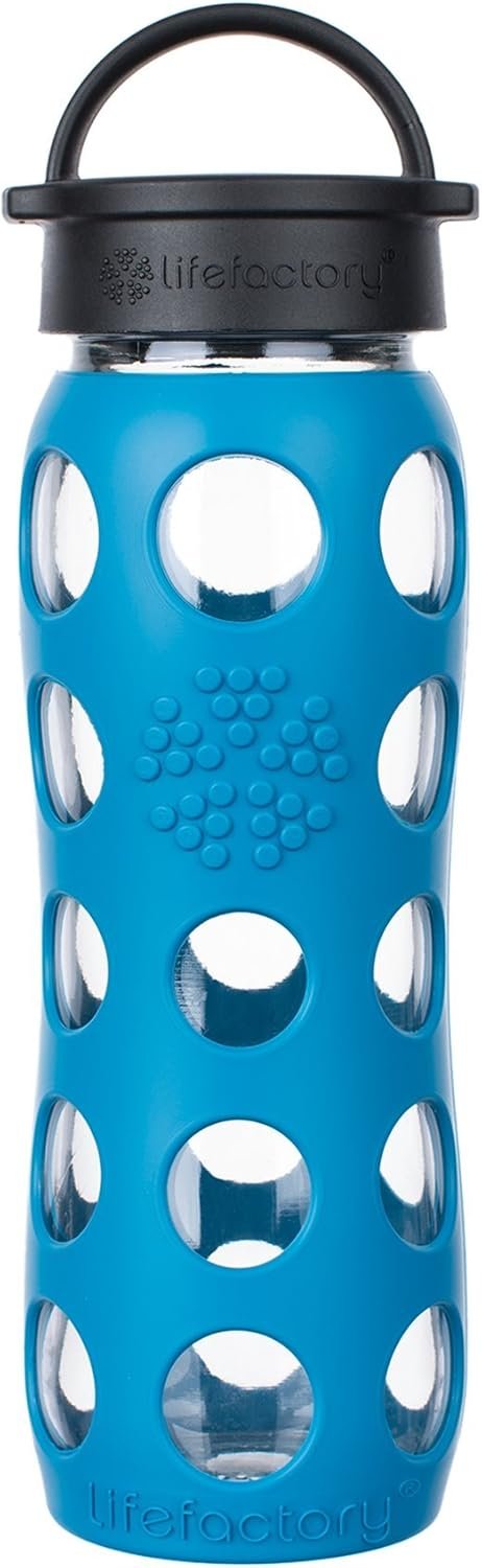 Lifefactory 22oz Glass Water Bottle with Classic Chug Cap, Teal Lake