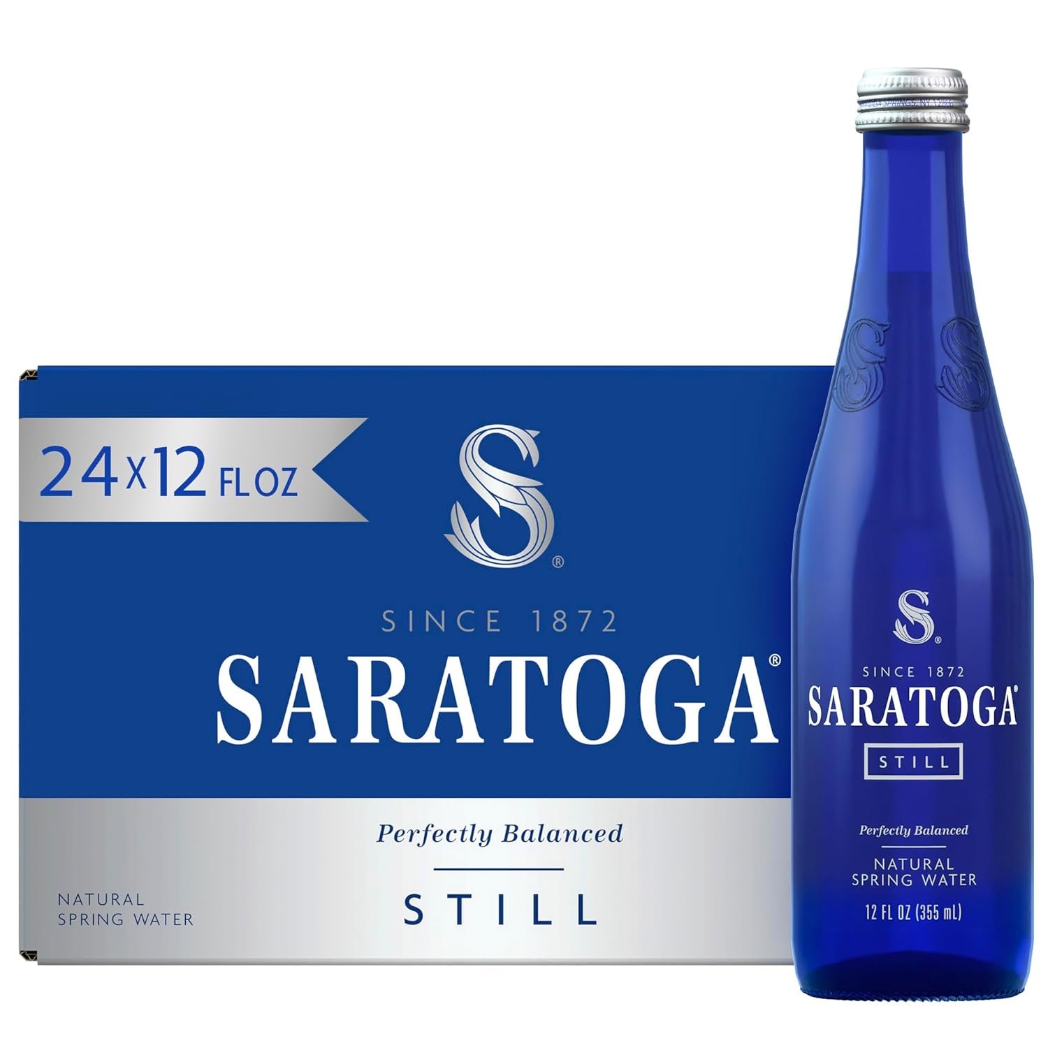 Saratoga Spring Water Bottles, 24 Pack – Still Bottled Water – Glass Bottles – 12 Fl Oz