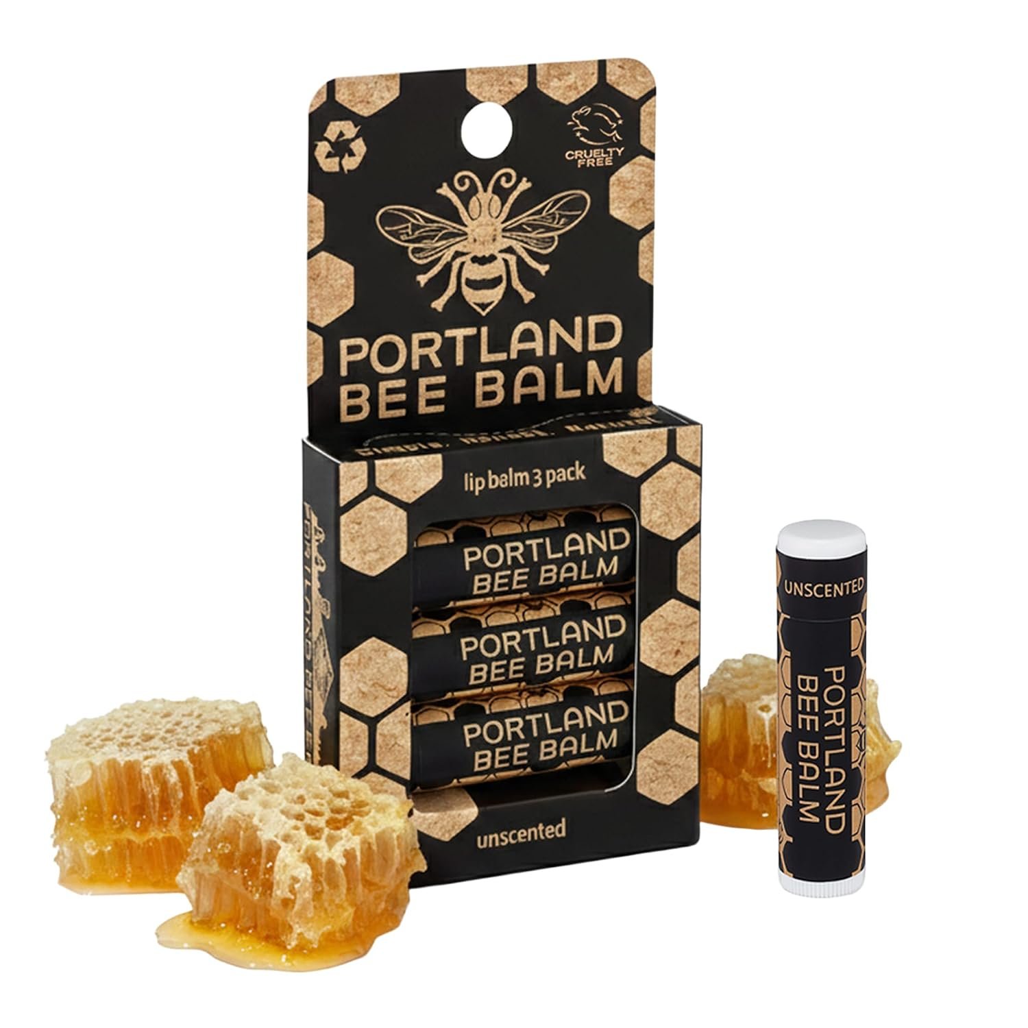 Portland Bee Balm All Natural Handmade Beeswax Lip Balm with Organic Coconut and Olive Oil (Unscented) – 3 Count | Natural Lip Balm, Cruelty Free, Plastic Neutral, | Organic Lip Balm