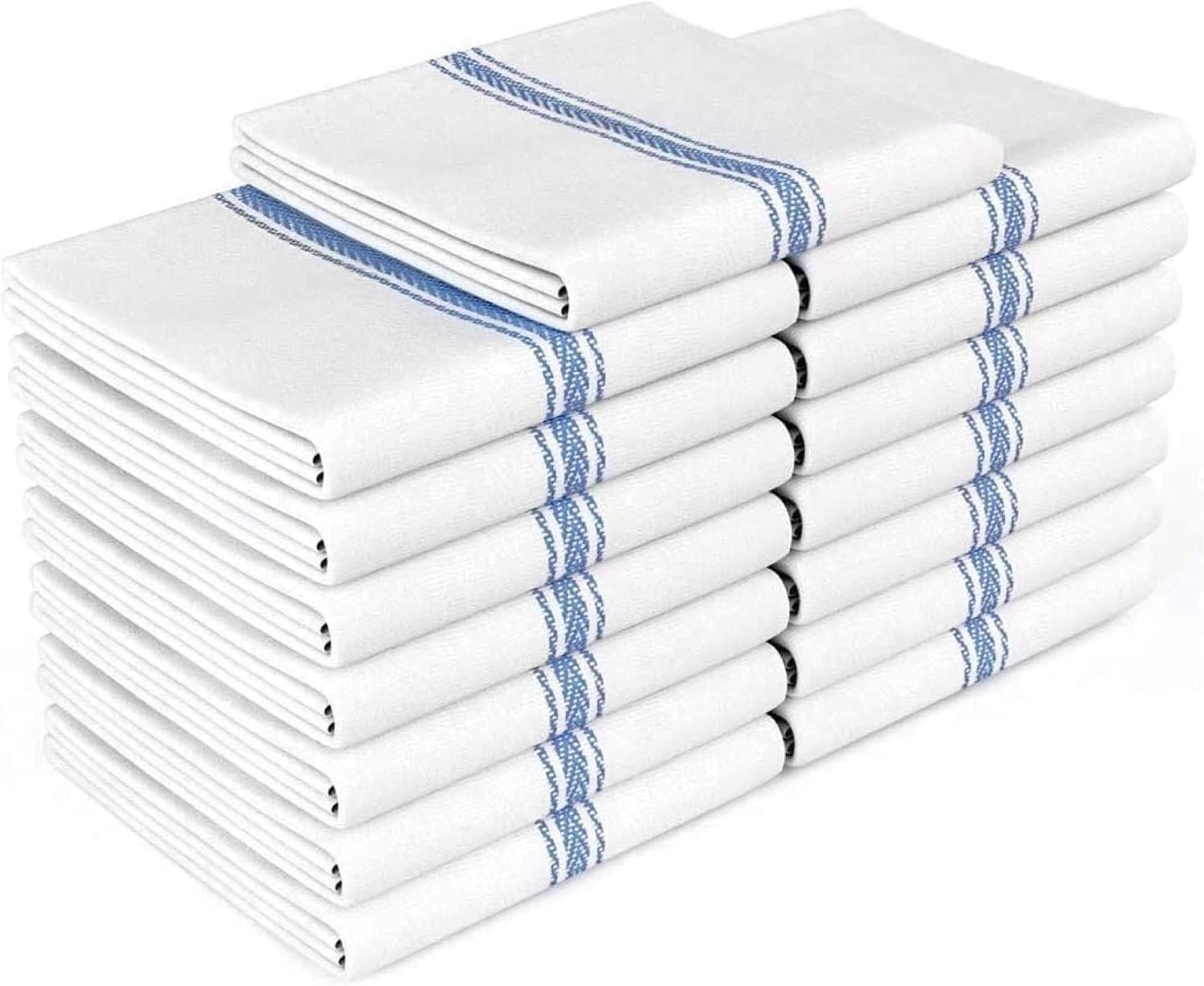Zeppoli Classic Dish Towels – 15 Pack – 14″ by 25″ – 100% Cotton Kitchen Towels – Reusable Bulk Cleaning Cloths – Blue Hand Towels – Super Absorbent – Machine Washable