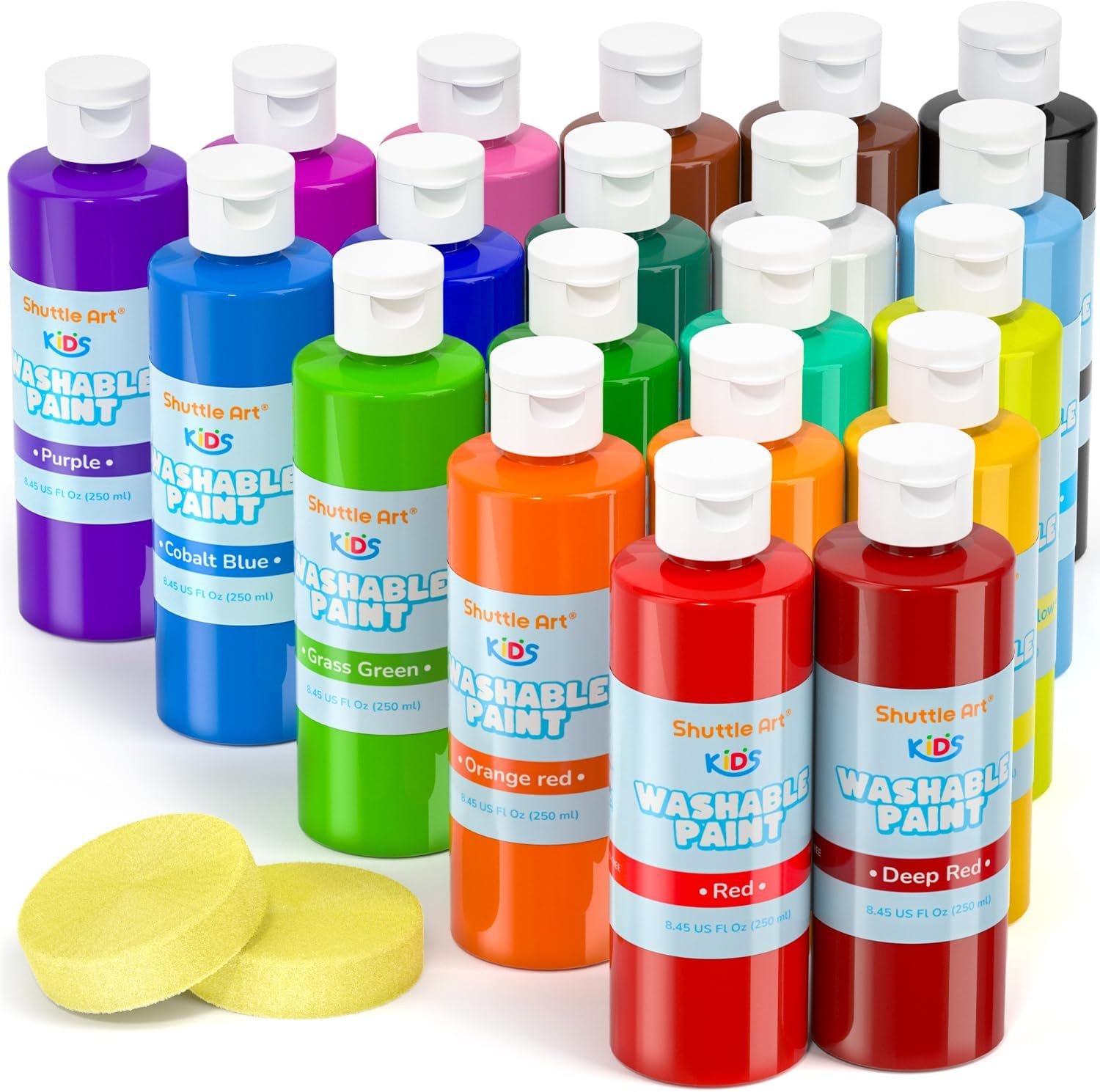 Shuttle Art 20 Colors Washable Paint for Kids, 8.45 oz Bulk Tempera Paint, Non-Toxic Kids Washable Paint for Art and Crafts, School & Home Must Haves