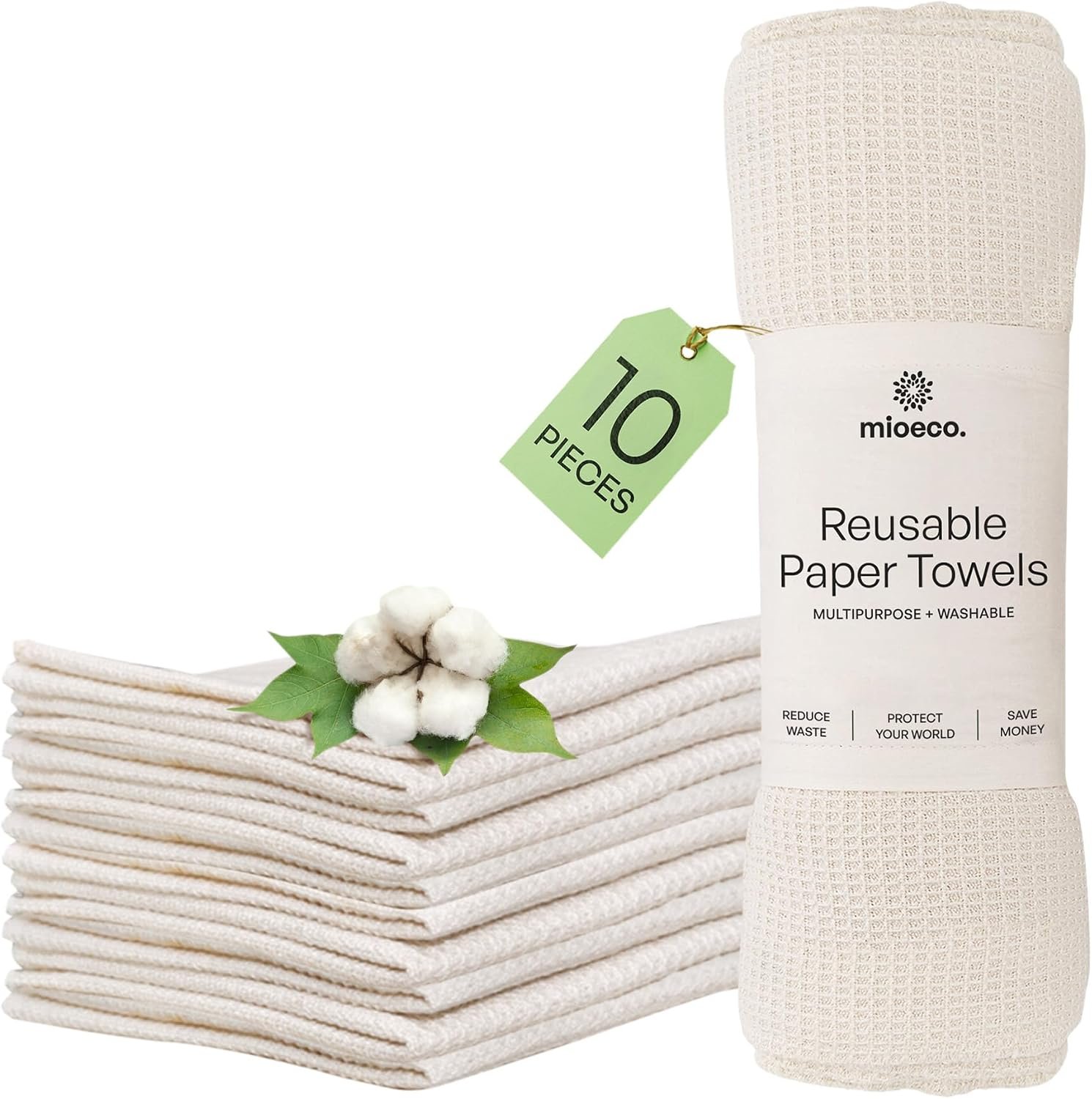 mioeco 10 Pack Reusable Kitchen Paper Towels, Organic Dish Cloths