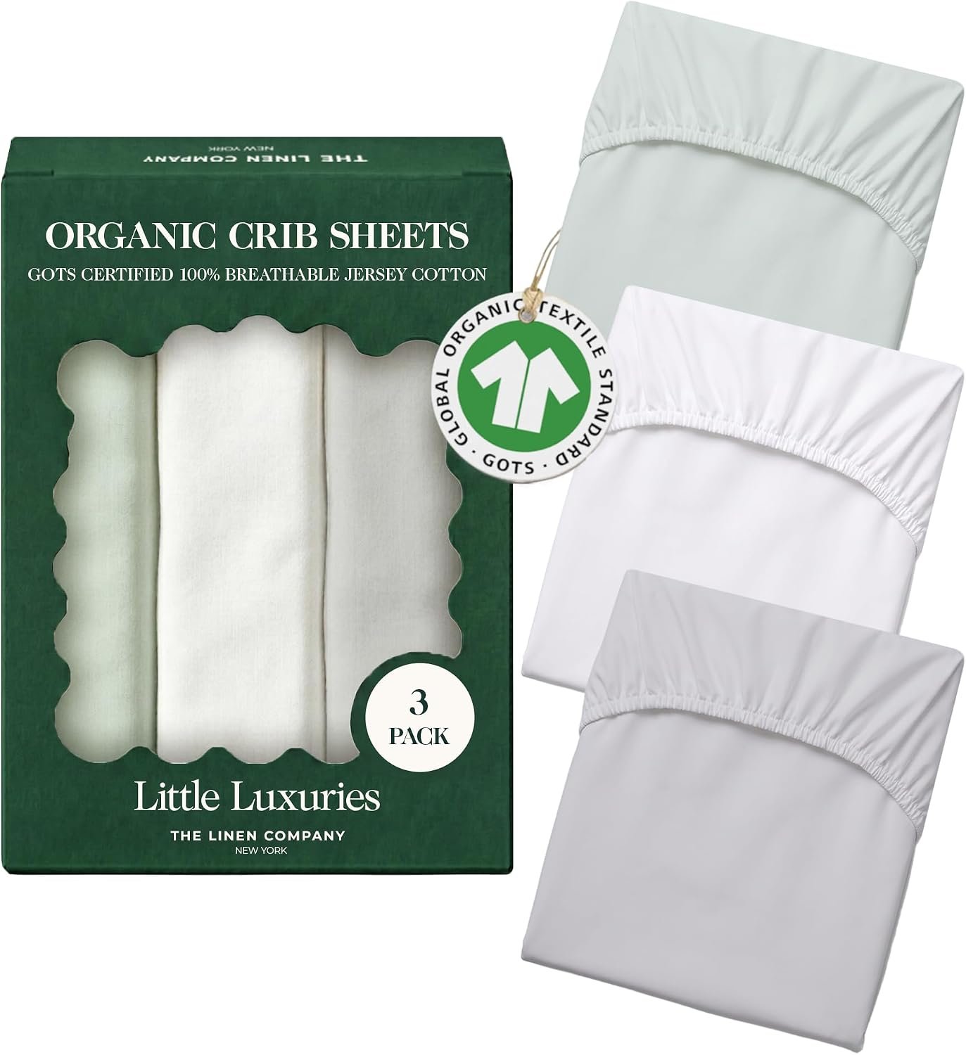 100% Organic Jersey Cotton Crib Sheets (3-Pack) 28″ x 52″ Standard Size