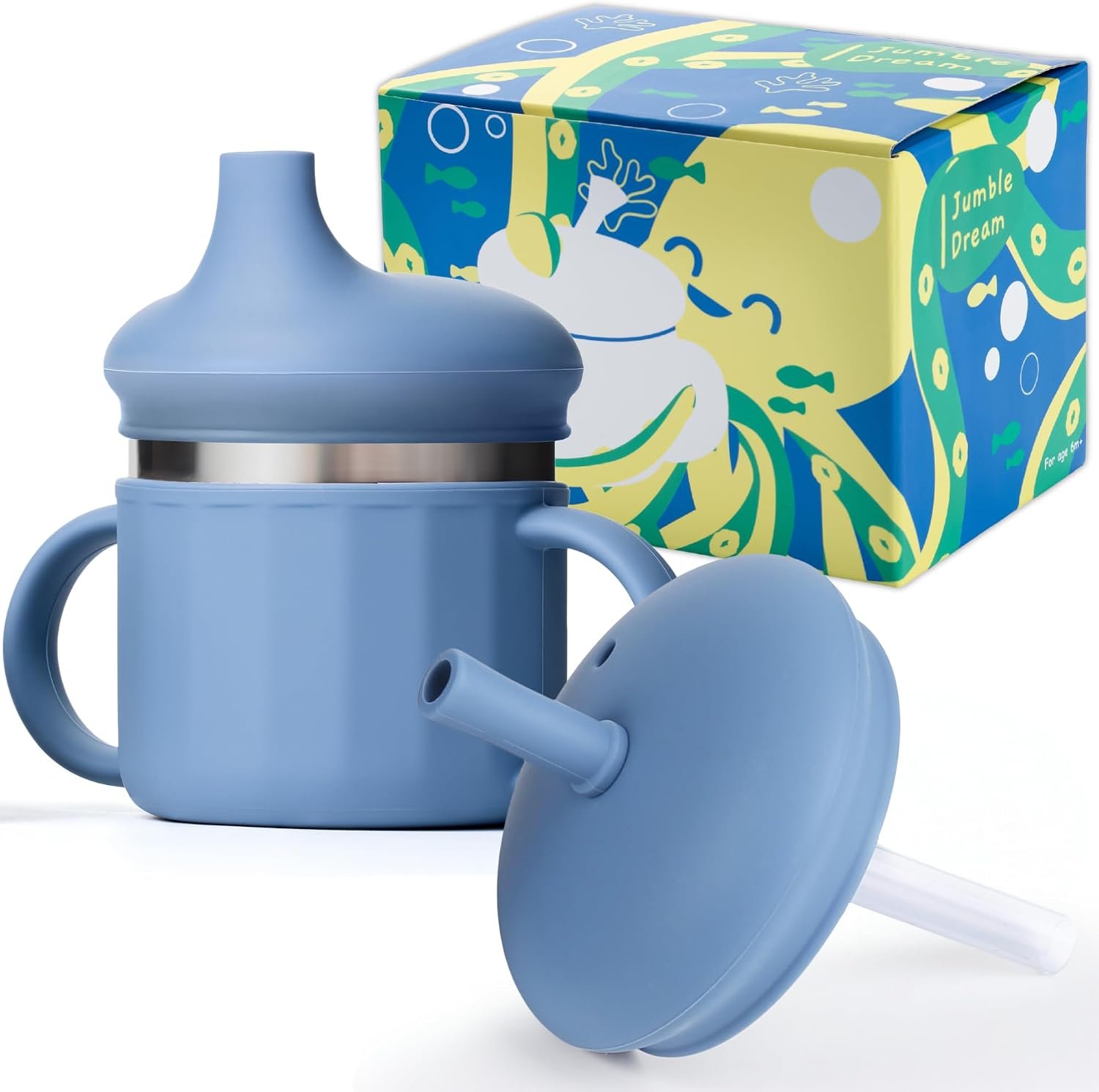 Jumble Dream Stainless Steel Sippy Cup – Spill-Proof Straw Cup, Blue Moon