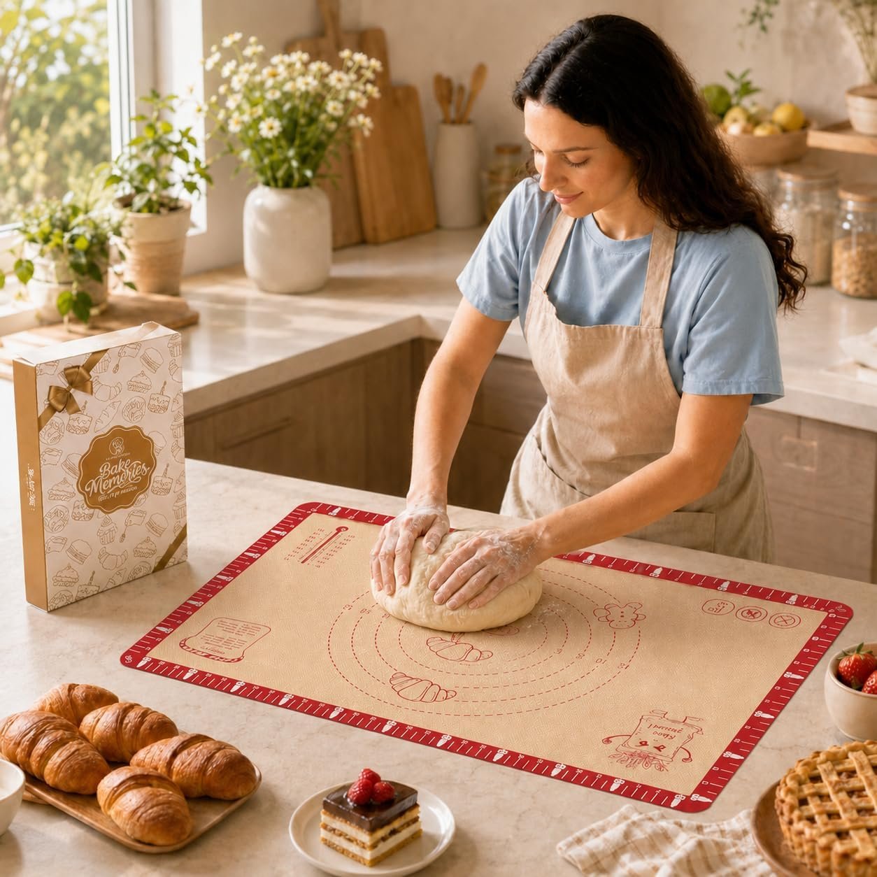 Extra Thick Silicone Baking Mat with Recipes – 26×16 inch Non Stick Pastry Mat with Measurements for Sourdough, Macarons, Bread, Pizza, Dough Rolling, Kneading, Heat Resistant to 480°F Gift for Baker