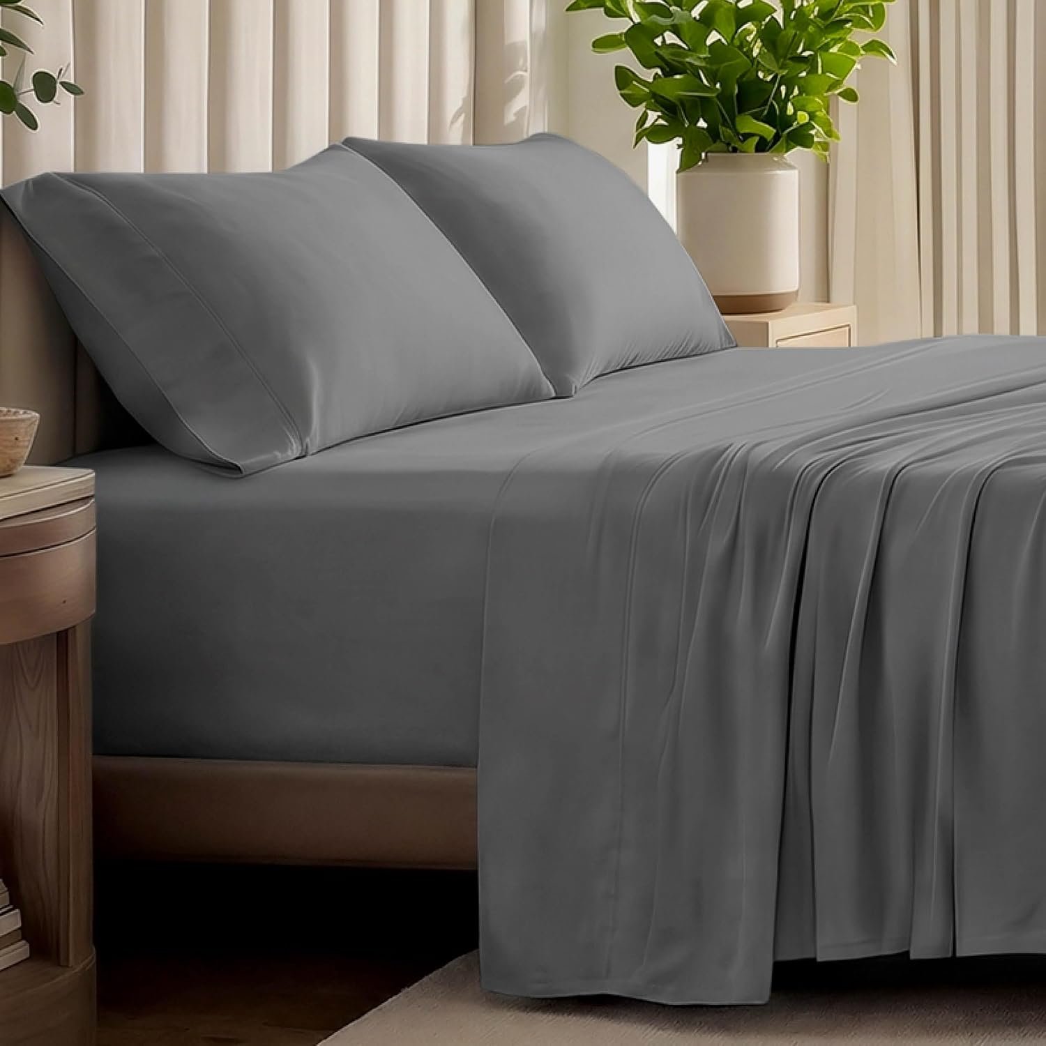 Bare Home 100% Organic Cotton Jersey Sheet Set (Queen, Grey)