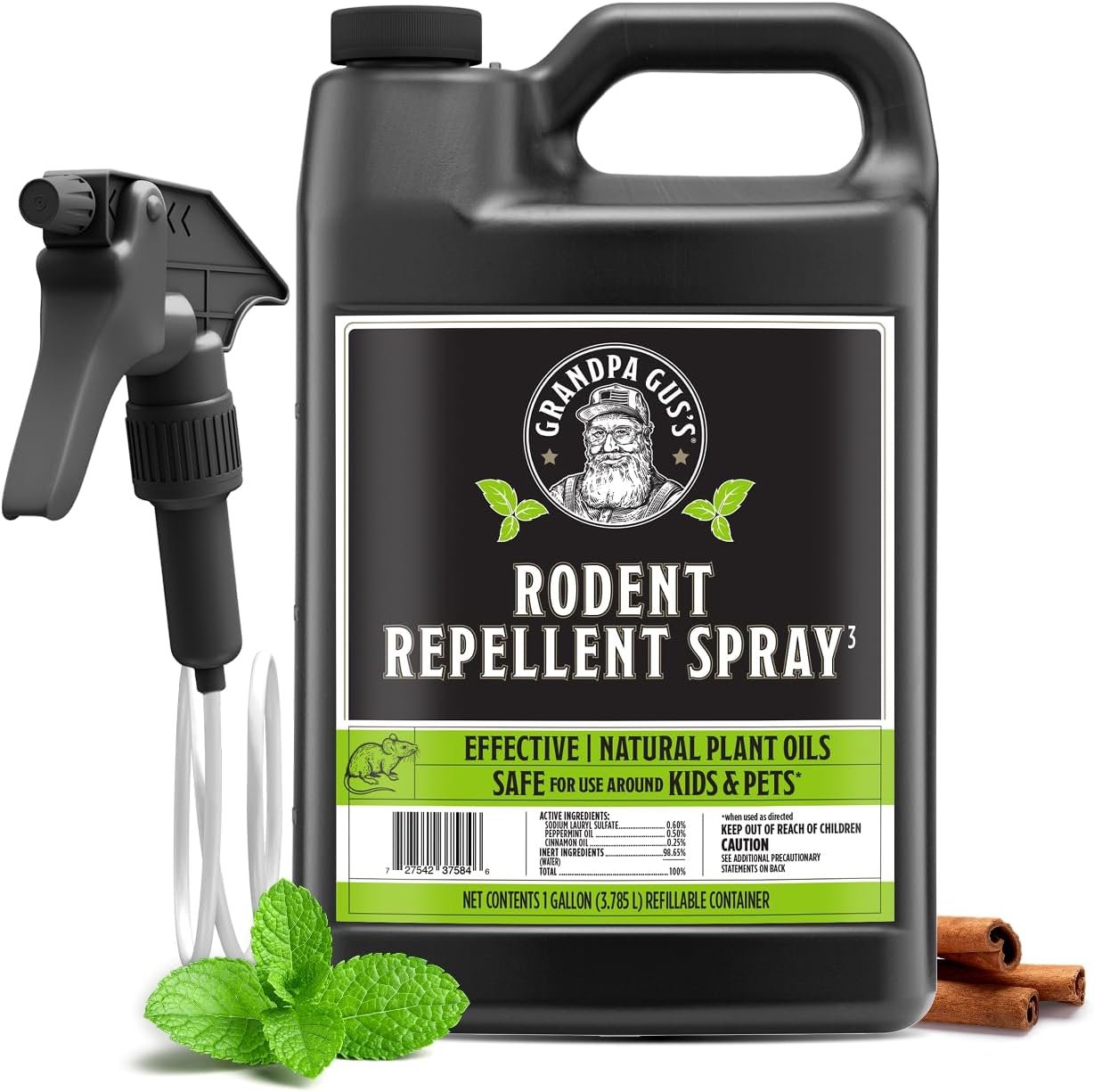 Grandpa Gus’s Rodent Repellent Spray, Natural Peppermint Oil, 128 Fl Oz