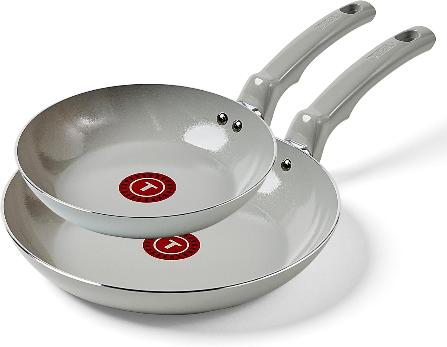 T-Fal Refresh Ceramic Nonstick Frying Pan 2-Pc Set, 8″ & 10″, Oven Broiler Safe up to 350°F Cookware, Ceramic Frying Pan Skillet, Pots & Pans, Grey
