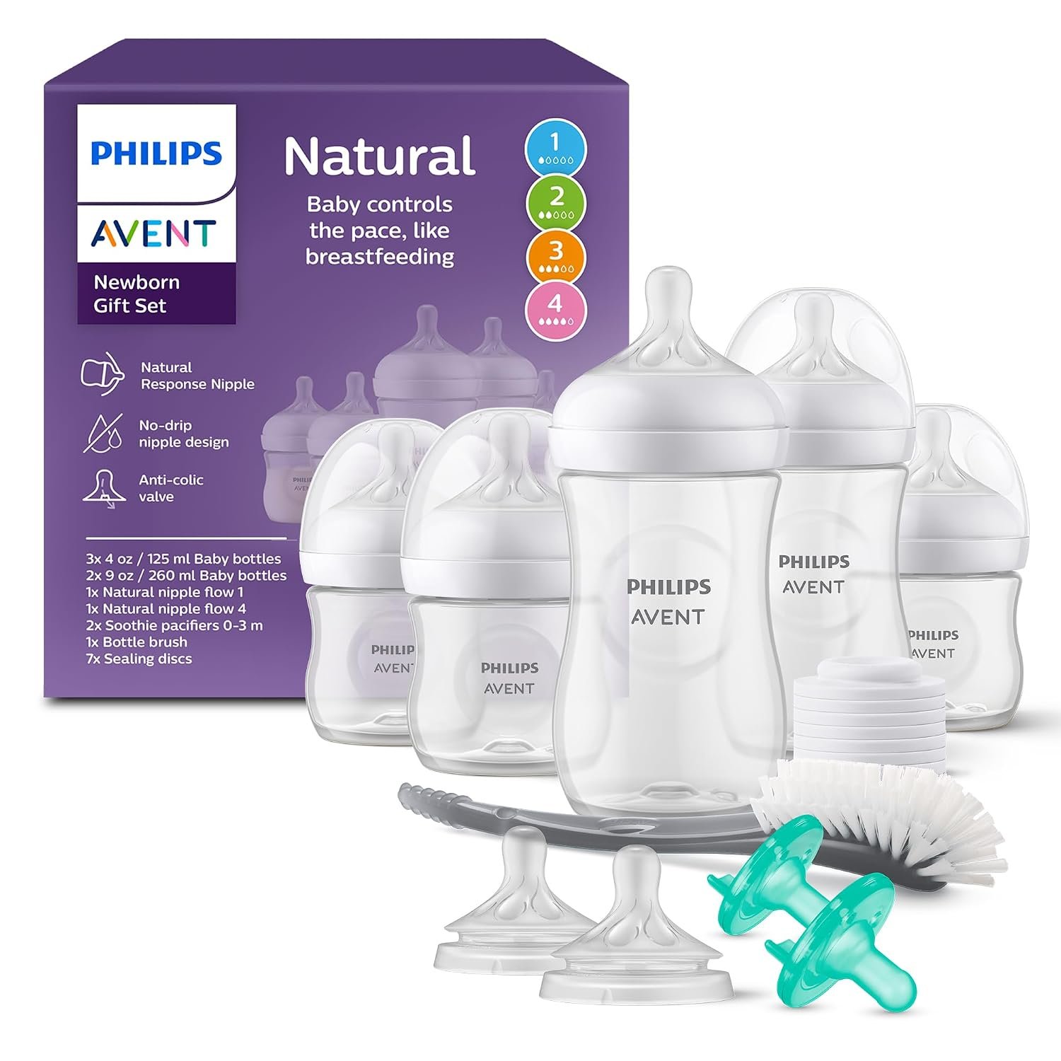 Philips Avent Natural Response Baby Gift Set – 5 Bottles, Soothie Pacifiers