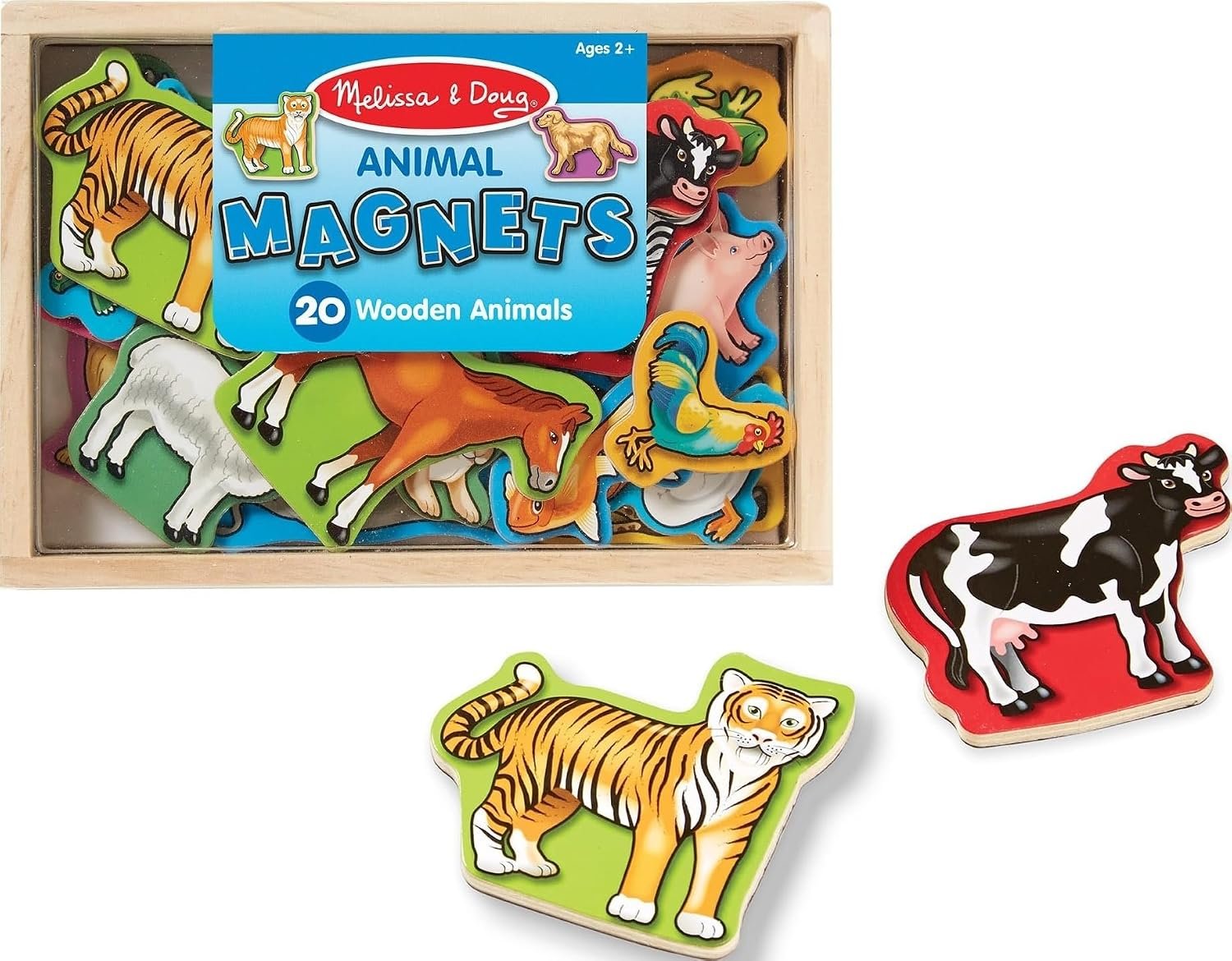 Melissa & Doug Wooden Animal Magnets Set (20 Pieces) – Farm, Zoo & Pet Fridge Magnets in Storage Box – Montessori Preschool Learning Toys for Toddlers & Kids Ages 2+ – FSC-Certified