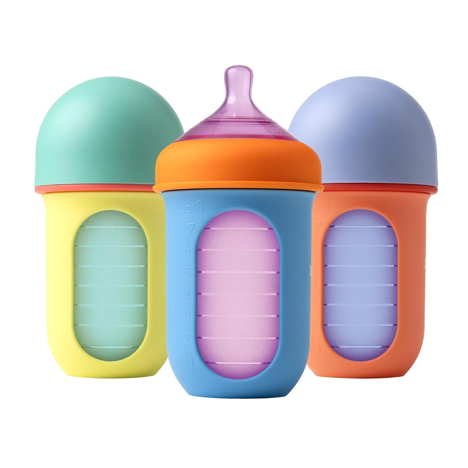 Boon Nursh Silicone Baby Bottles – Color Block – 8 Oz – 3 Count
