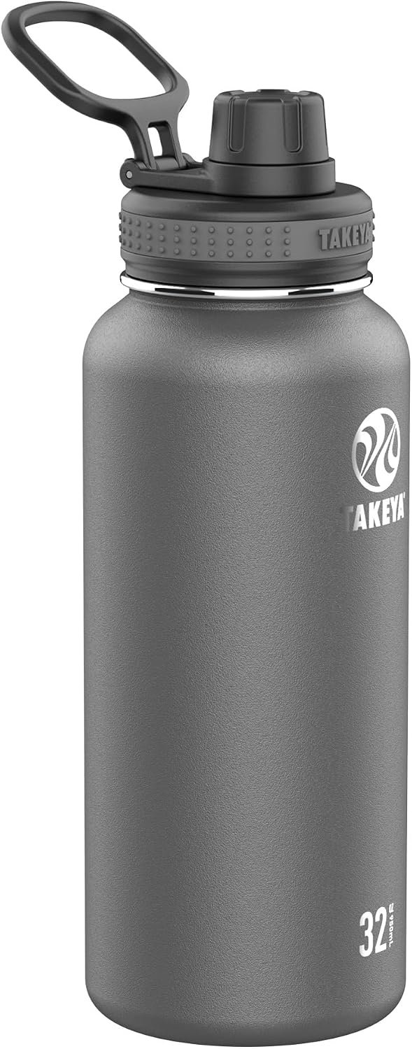 Takeya Originals 32 oz Vacuum Insulated Stainless Steel Water Bottle – Leakproof & BPA-Free Spout Lid – Keeps Drinks Cold 24 Hrs/Hot 12 Hrs – Double-Wall Design – Ideal for Active Lifestyles, Graphite