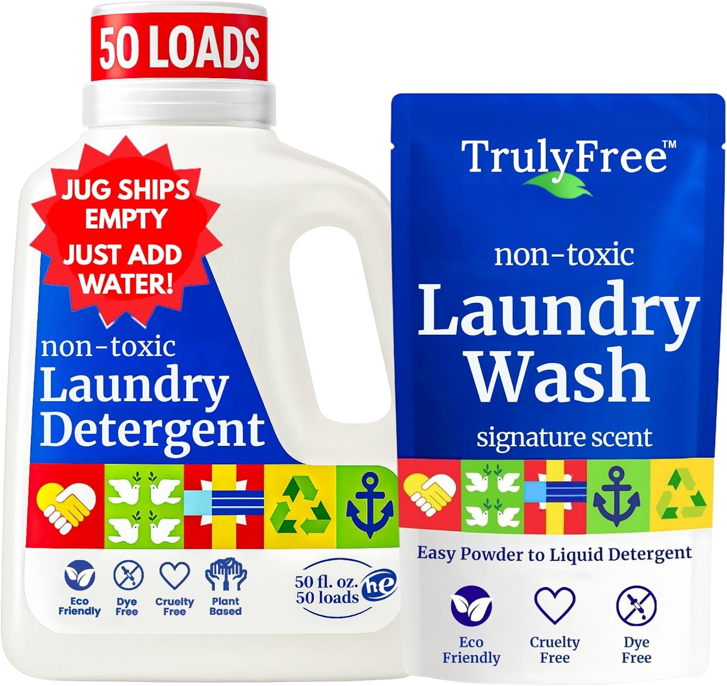 Truly Free Natural Laundry Detergent – 1 Jug + 1 Fill Pack, 50 Loads