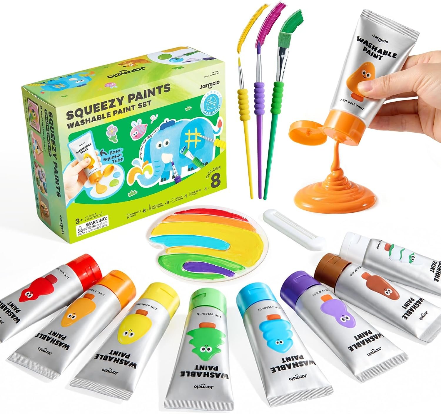 Jar Melo Washable Tempera Paint for Kids Age 4-6, 8 Colors