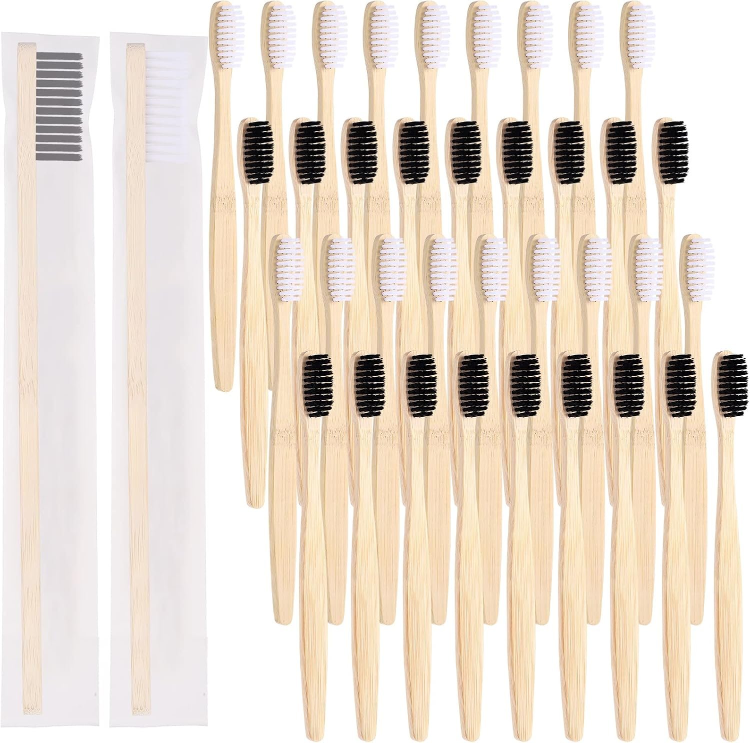 Vesici 200 Pcs Bamboo Toothbrushes Bulk, Black, White