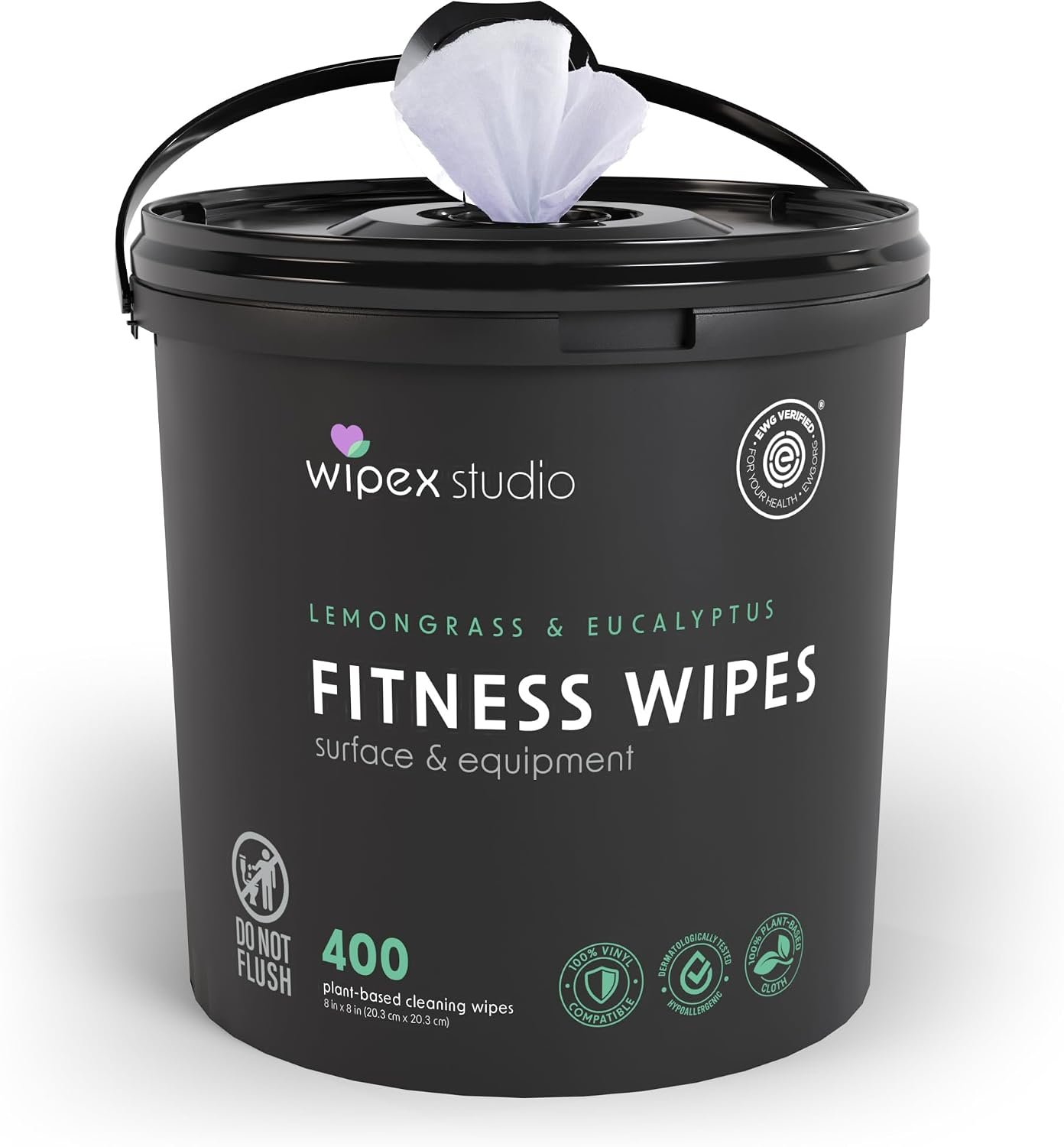 Wipex Yoga Mat Cleaner Wipes, EWG Verified, 400 Ct Plant-Based Lemongrass, Eucalyptus & Vinegar Wipes for Gym & Fitness Equipment & All Purpose Gym Cleaning – Safe for Peloton Bikes & Treadmills