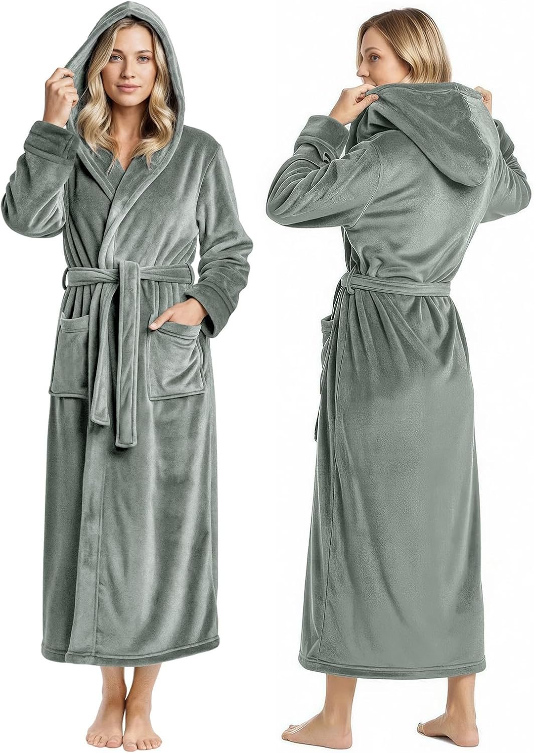 Premium Ultra Soft Robes for Women with Hood Plush Fleece Long Bathrobe