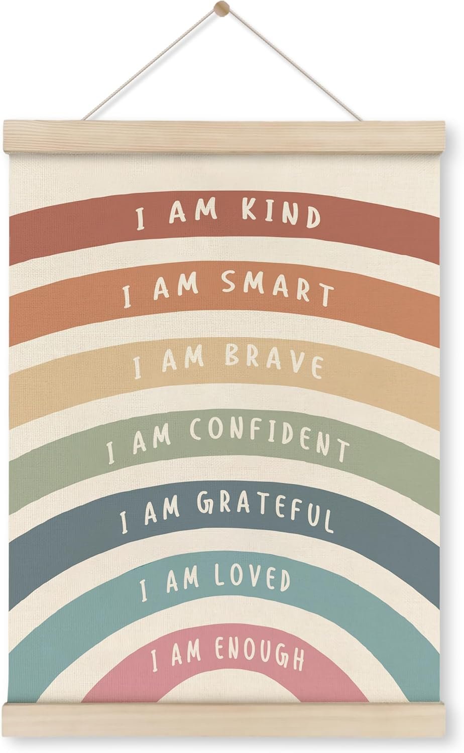HRQKO I Am Kind Smart Inspirational Poster Hanger Frame, Boho Rainbow Wall Art with Wooden Frames, Positive Affirmation Hanging Banner Decor for Nursery Toddler Room, Mental Health Decor, 12×16 inch