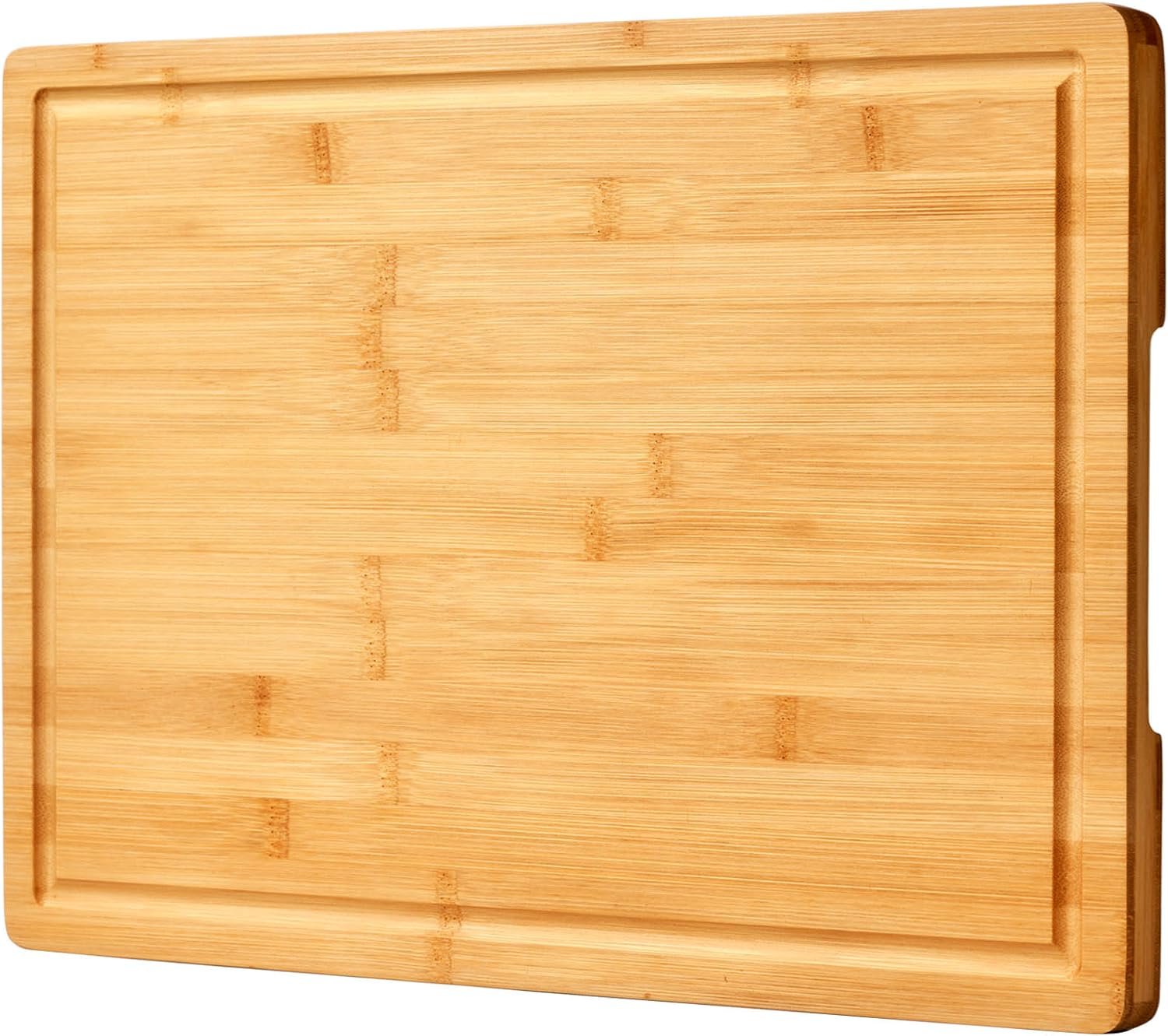 Bamboo Cutting Board for Kitchen, 18″ Large Wood Charcuterie Cheese Board, Wooden Chopping Block with Side Handles and Juice Grooves