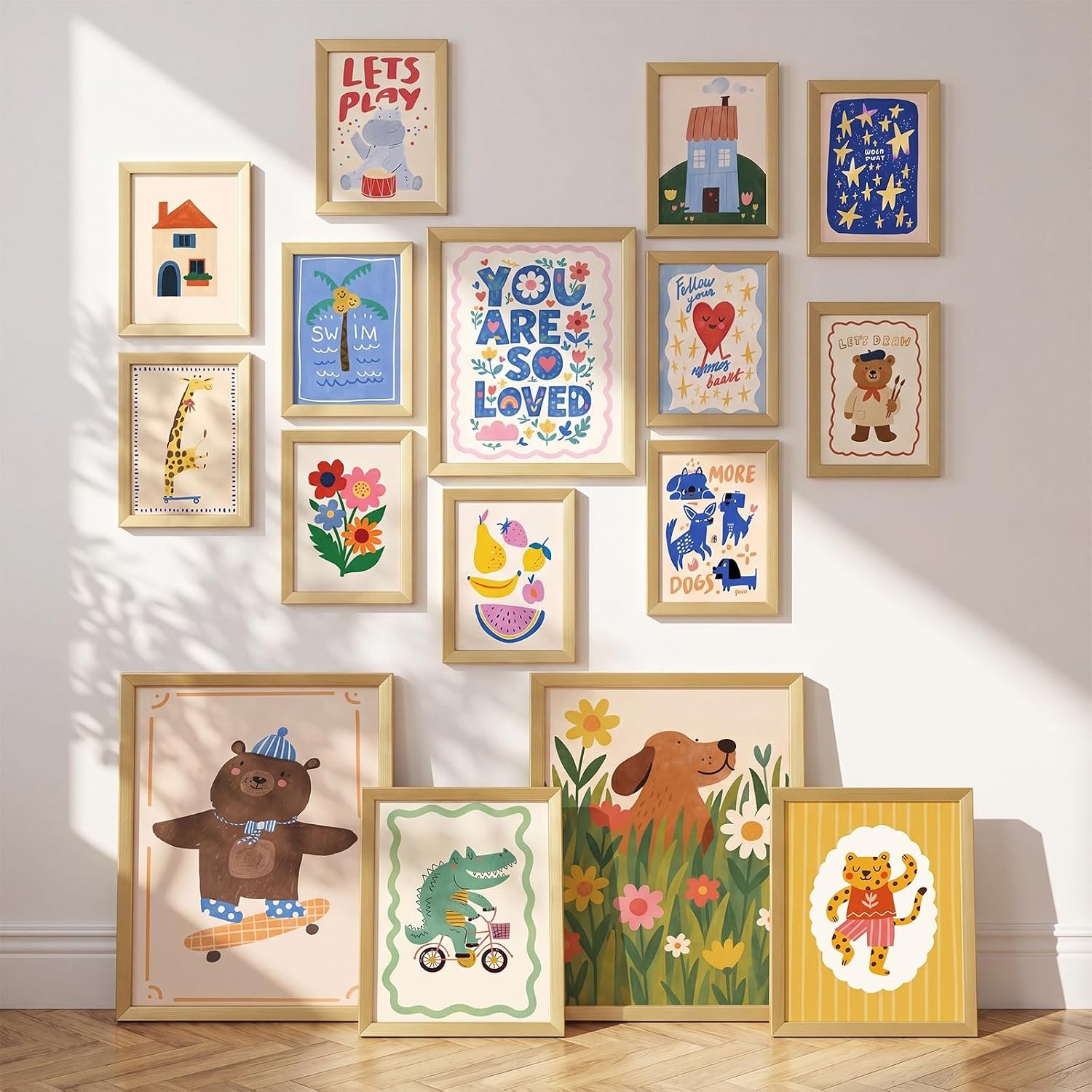 Ripeng 16 Pcs Framed Nursery Wall Art Gallery Adorable Animal Prints
