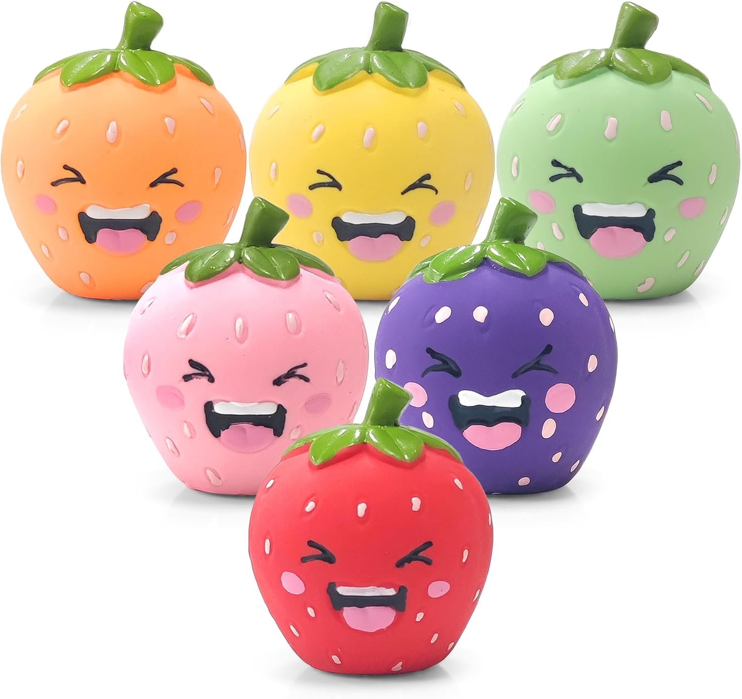 Squeaky Dog Toys Strawberry, Natural Soft Rubber Dog Chew Toys, 2 Inch Interactive Enrichment Fruit Toys for Small Dogs & Puppies of All Teething Stages(6 Pack)
