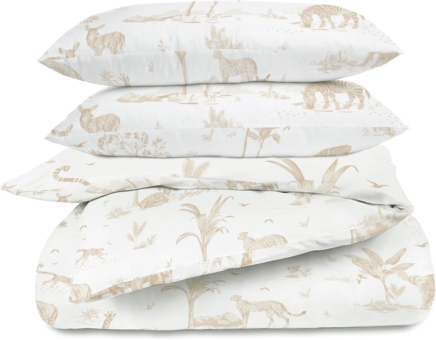MakeMake Organics GOTS Certified Organic Cotton Full/Queen Duvet Cover Set (90″ x 88″) – Reversible, Soft, Breathable, Hypoallergenic – Includes 2 Pillowcases (20″ x 30″), Safari