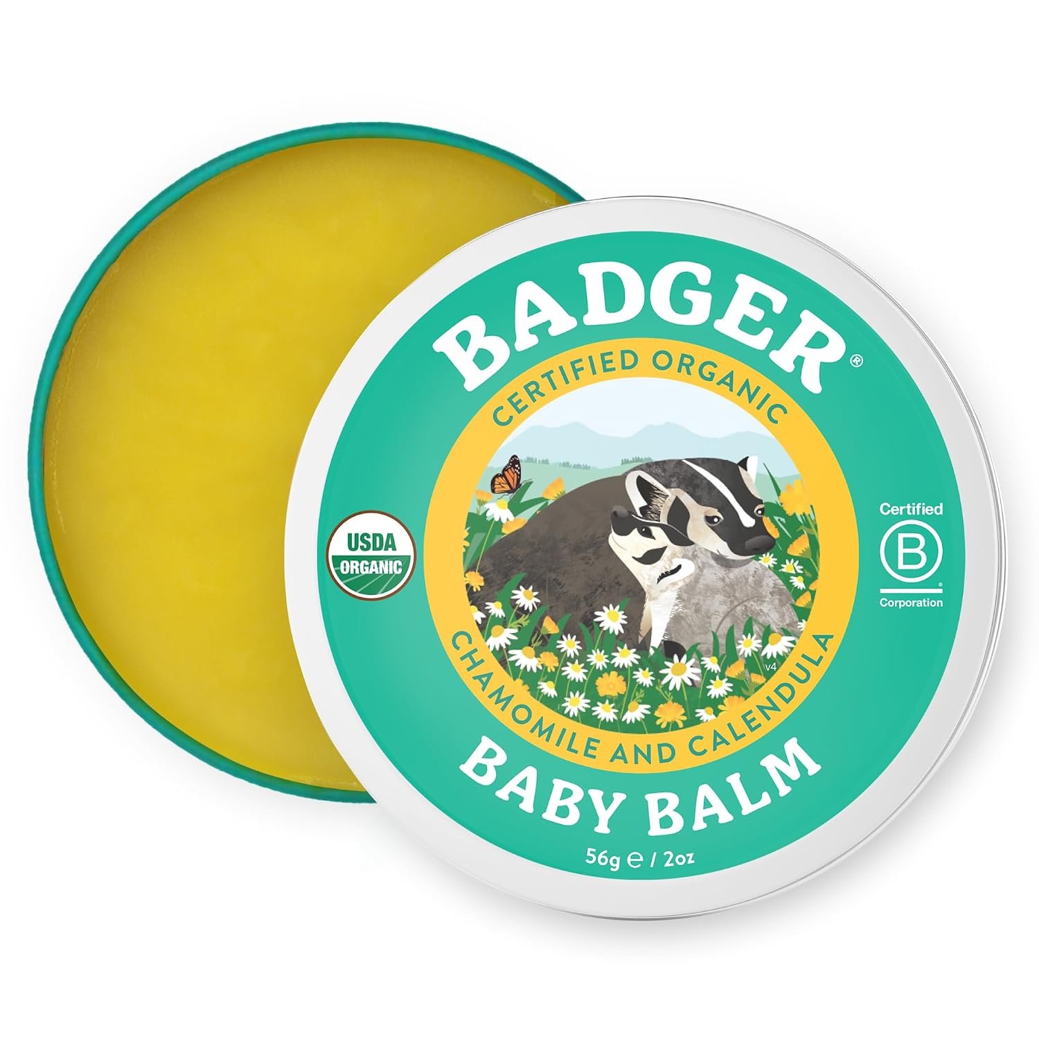 Badger Organic Calendula Baby Balm for Dry Skin, 2 oz Tin