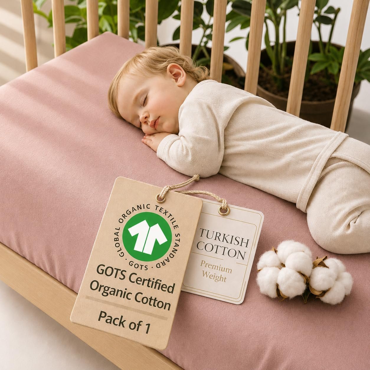 – Luxuriously Plush, Never Thin – 1 Pack GOTS Organic Fitted Crib Sheet 52×28 in, Long-Staple Turkish Cotton