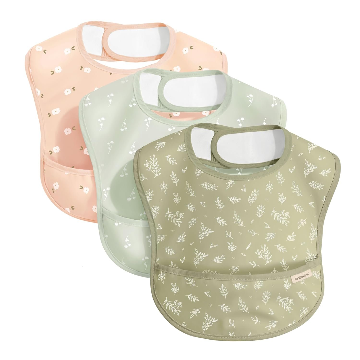 KeaBabies 3-Pack Waterproof Baby Bibs for Eating, Lightweight (Bloom)