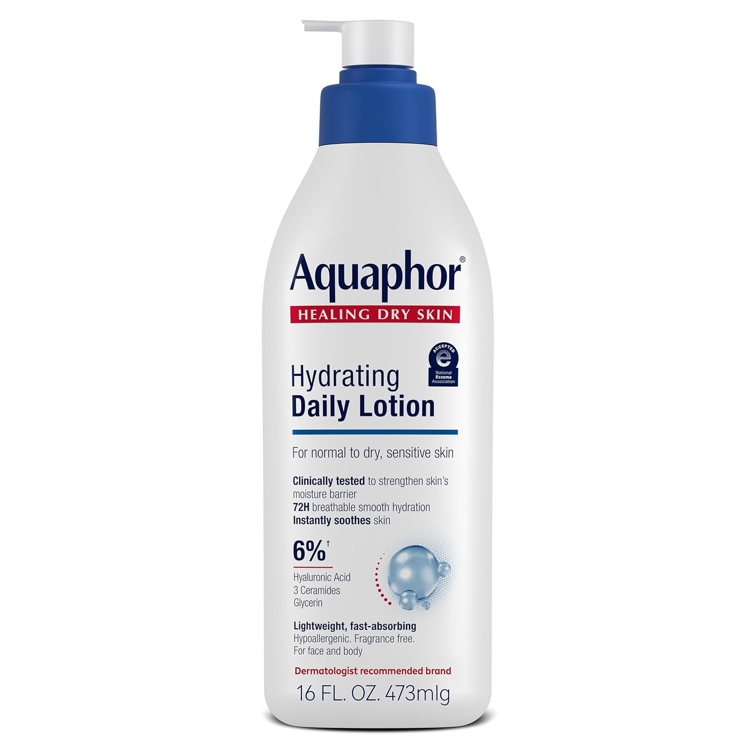 Aquaphor Daily Hydrating Face and Body Lotion, Hyaluronic Acid, 16 FL OZ