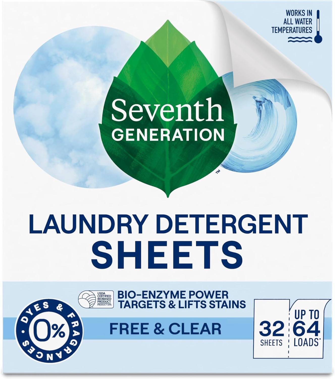 Seventh Generation Laundry Detergent Sheets 32ct Free & Clear Removes Tough Stains Safer for your family