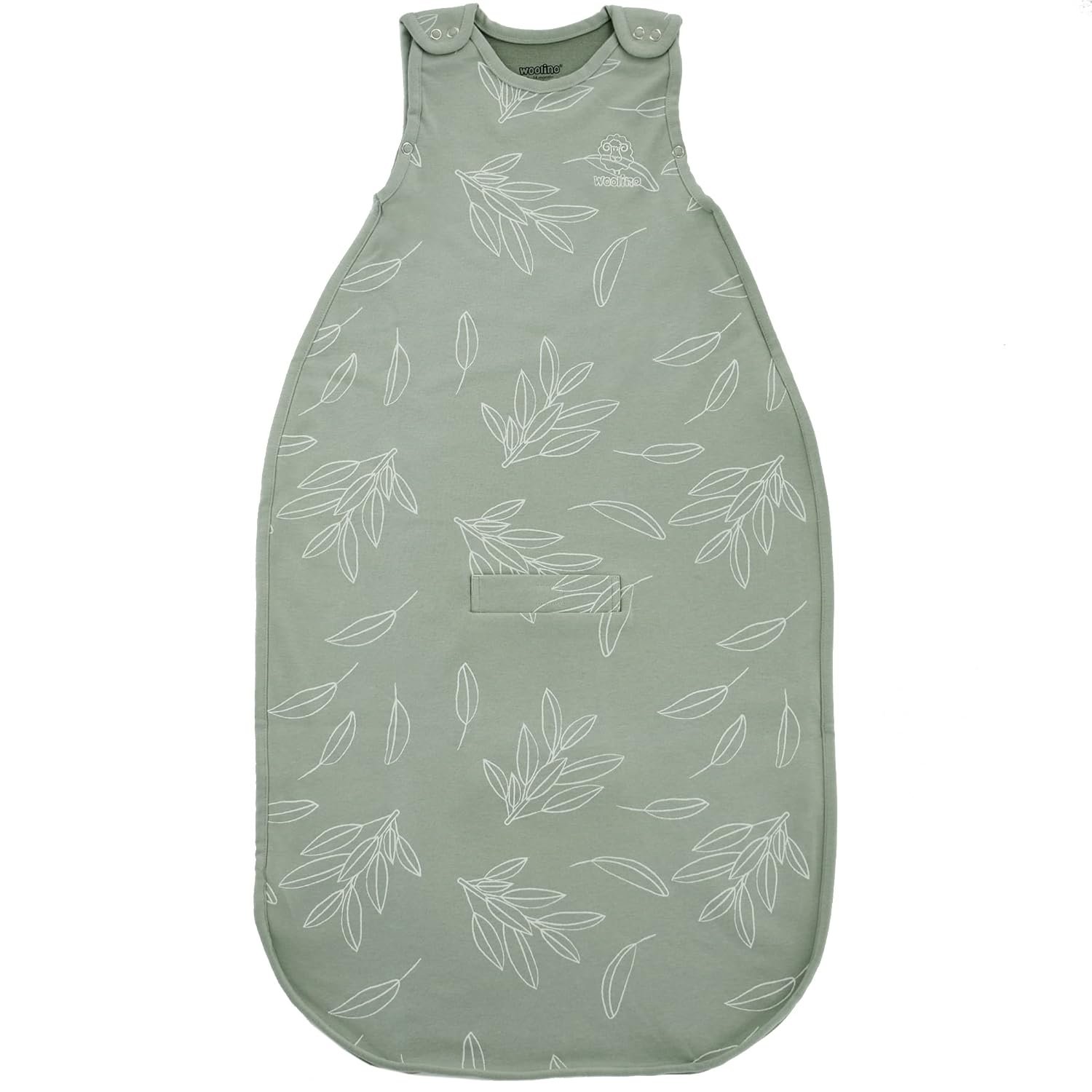 Woolino 4 Season Ultimate Baby Sleep Sack – Merino Wool Baby Sleeping Bag, Organic Cotton Outer, Temperature Regulating Wearable Blanket, All Season, 2 Months–2 Years – Sage
