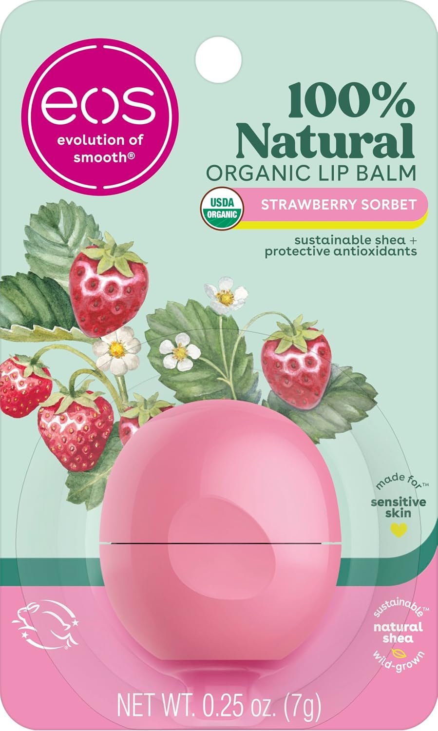 eos 100% Natural & Organic Lip Balm- Strawberry Sorbet, 0.25 oz