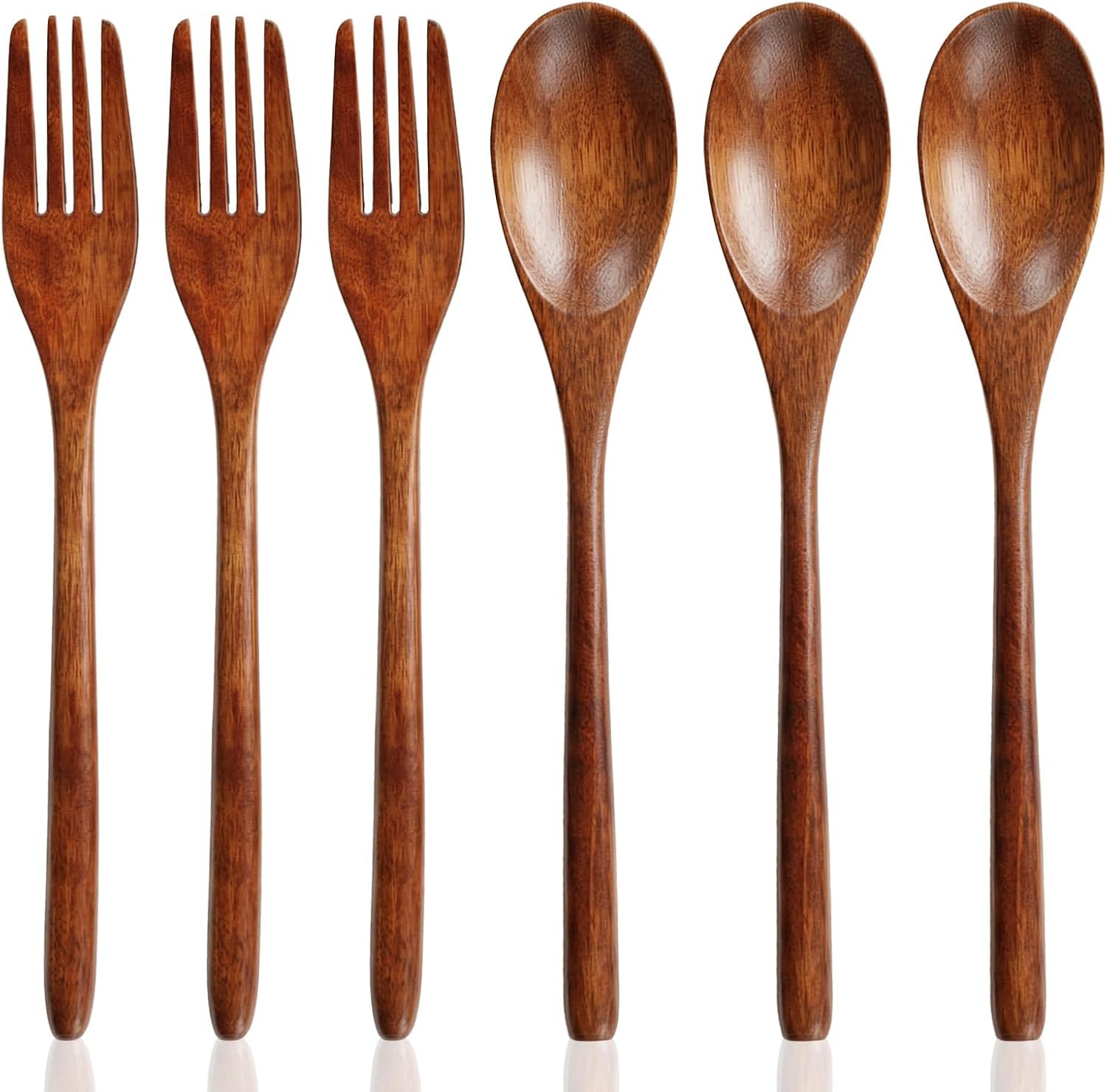 Wooden Spoon and Fork Set for Eating, 9 Inch Reusable Lunch Wood Cutlery
