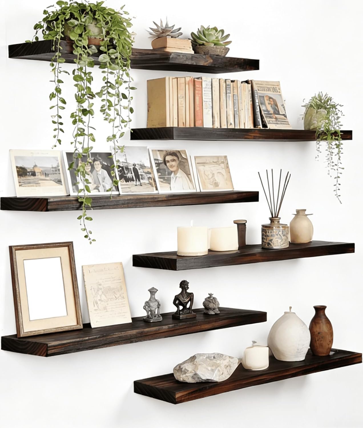 Brown Wood Floating Shelves for Wall Shelf 17 Inch Set of 6