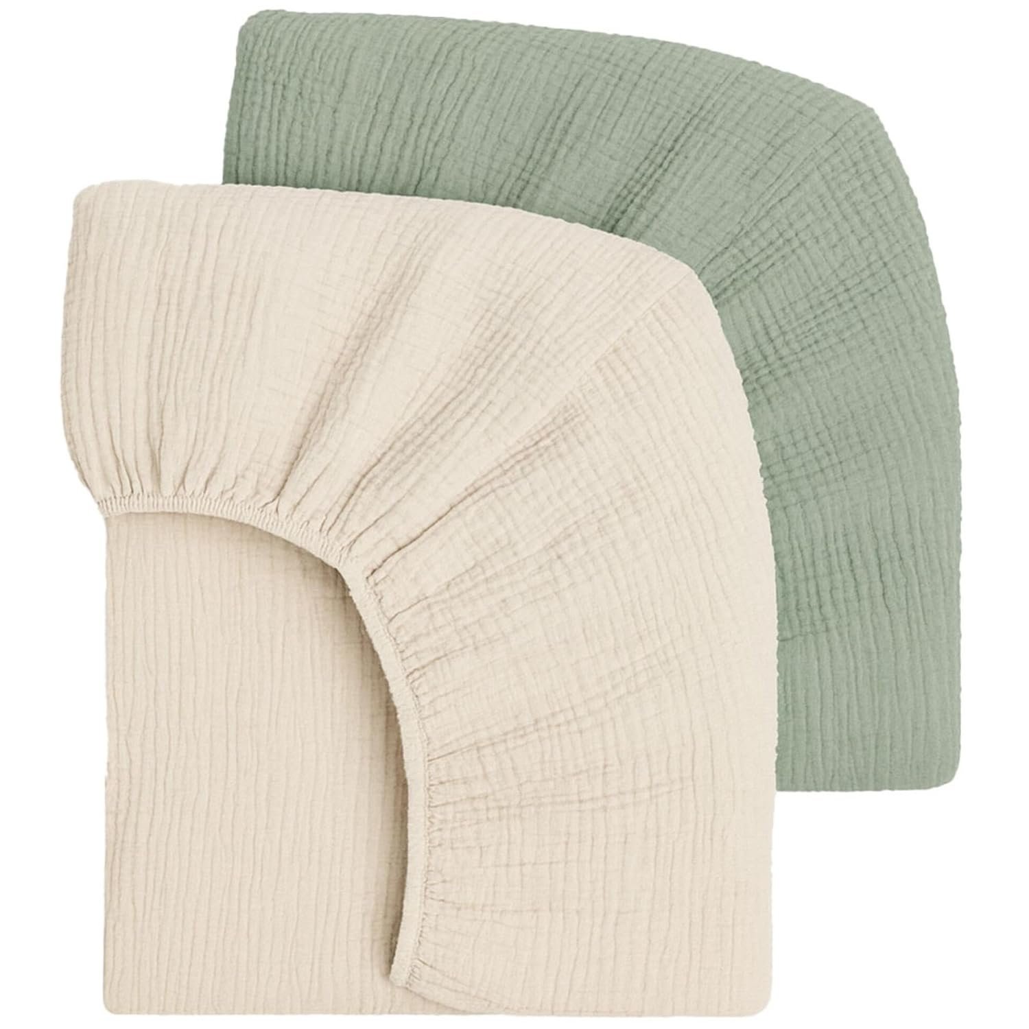Mère & Moi: Muslin Fitted Crib Sheets: 2 Pack – Dark Green & Cream – 28×52″, 100% Cotton, Oeko-TEX, Soft & Breathable, Baby & Toddler Mattress Bedding