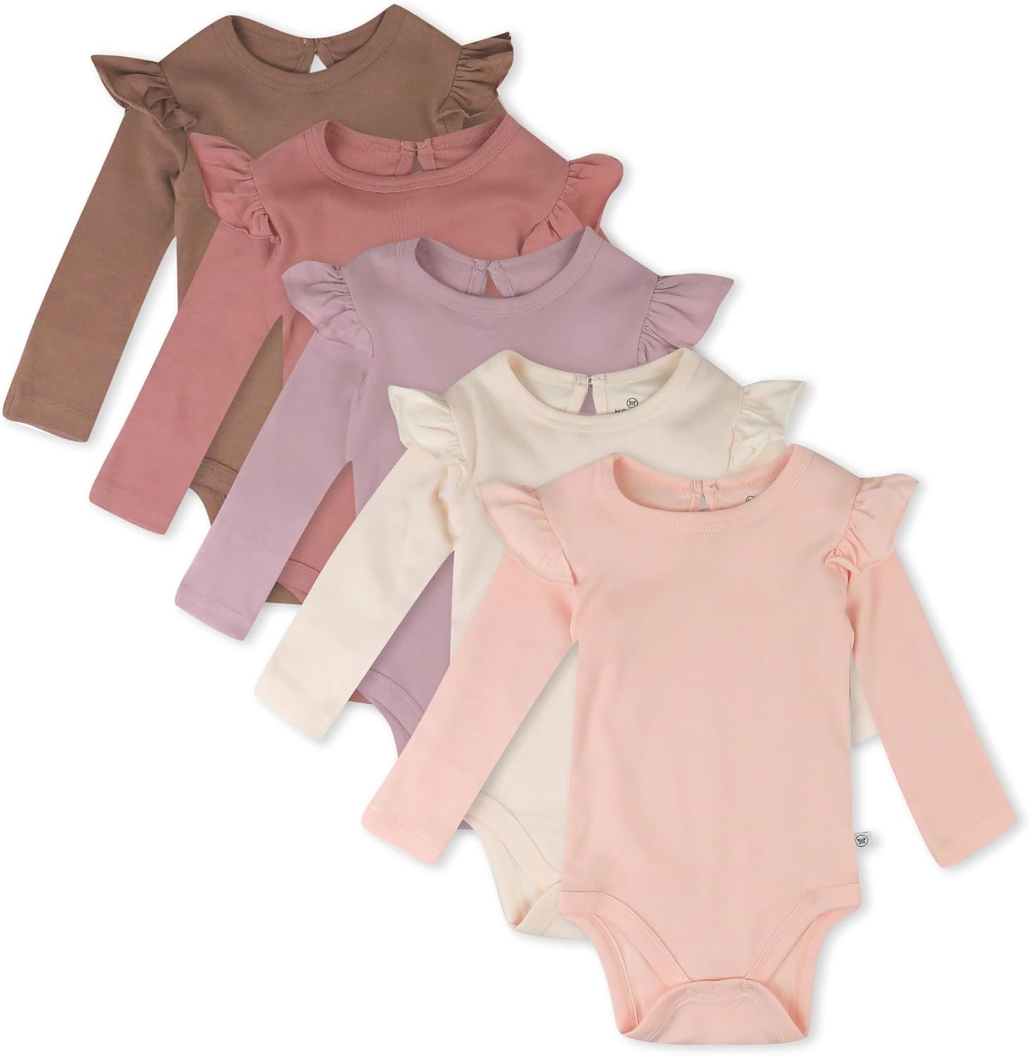 HonestBaby Baby Girls’ 5-pack Long Sleeve Ruffle Shoulder Bodysuits 100% Organic Cotton for Infant Baby Girls