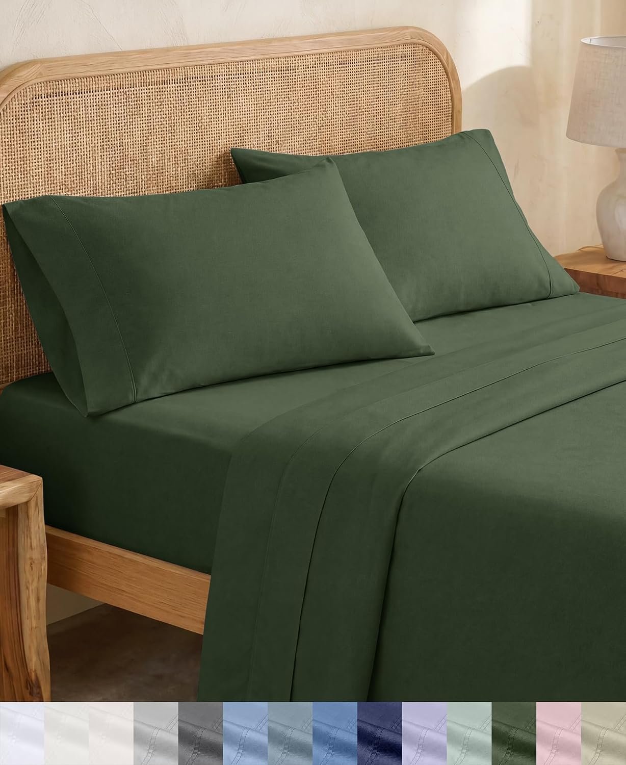 California Design Den 100% Organic Cotton King Bed Sheet Set, Olive Green
