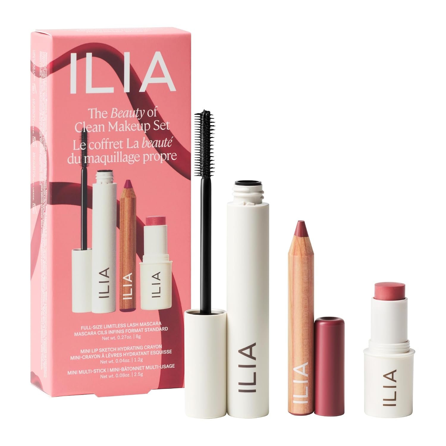 ILIA – The Beauty of Clean Makeup Set | Limitless Lash Mascara, Lip Sketch, Multi-Stick | Non-Toxic, Vegan, Cruelty-Free, Clean Makeup