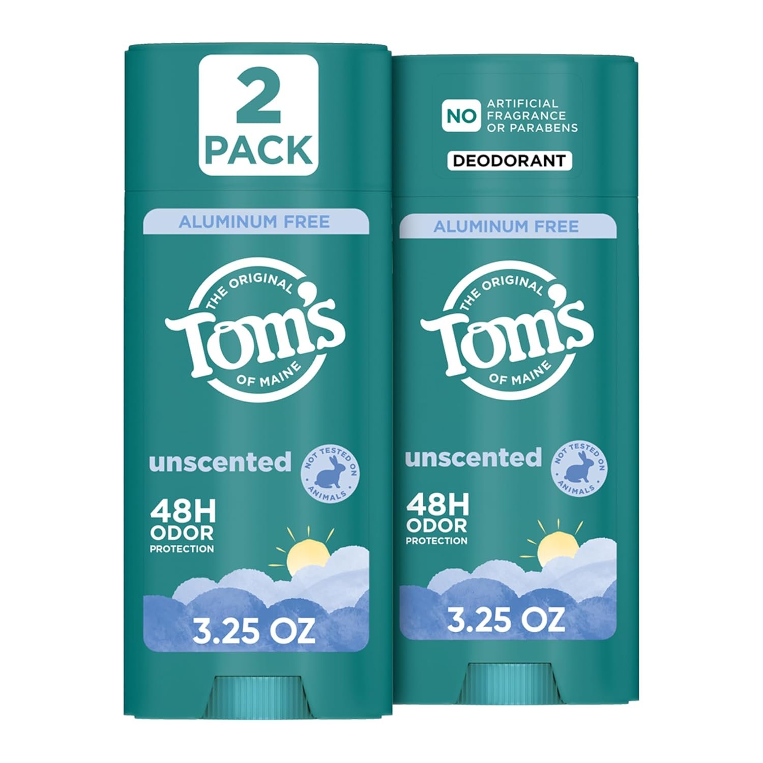 Tom’s of Maine Unsecented Aluminum Free Natural Deodorant, 3.25 oz (2 Pack)