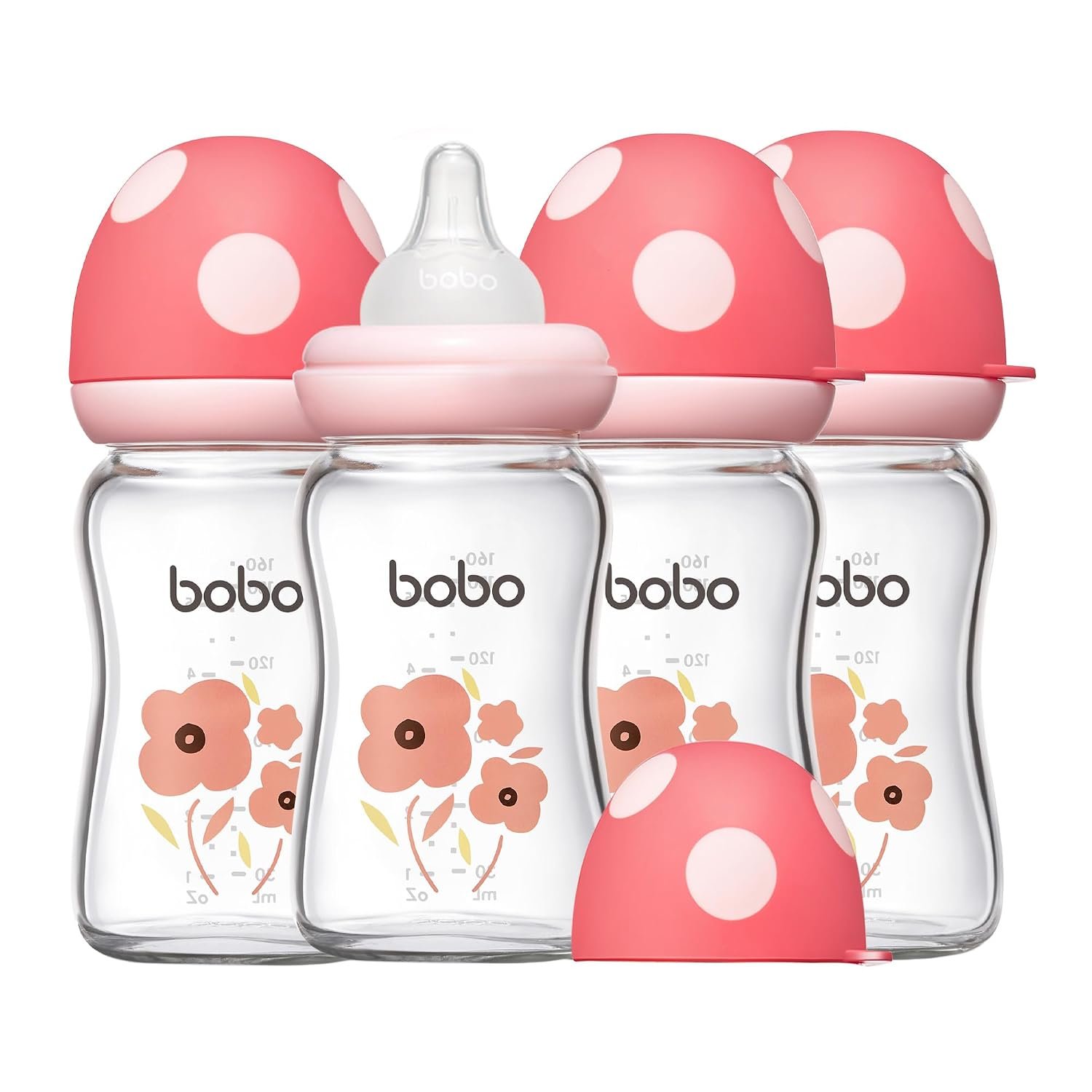 YOHKOH Natural Glass Baby Bottles, 5.4oz Red 4‑Pack