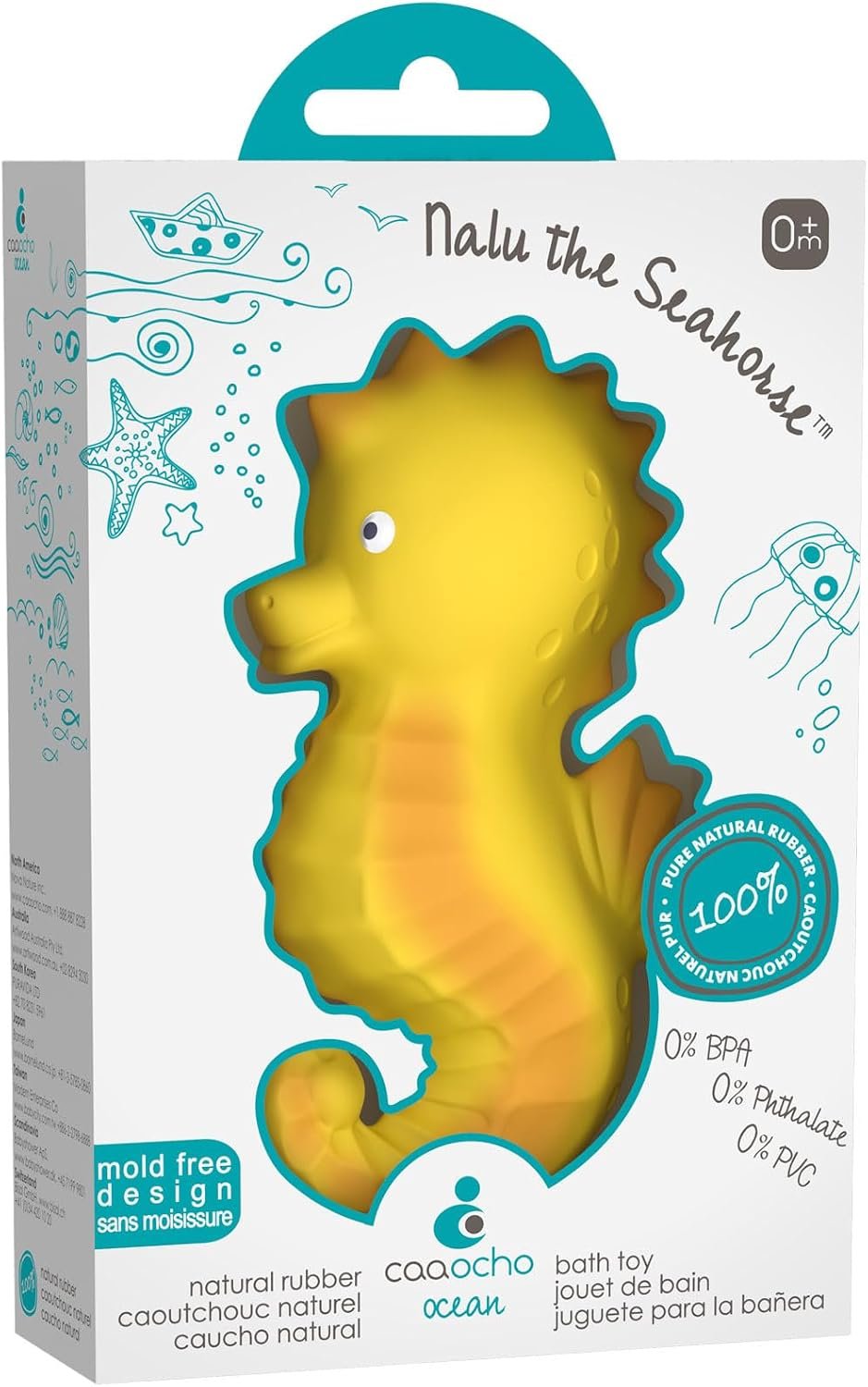 caaocho Pure Natural Rubber Bath Toy – Nalu The Seahorse – Hole Free Bath Toys, BPA Free Bath Toys for Infants, Without Holes Sealed Natural Rubber Baby Toy