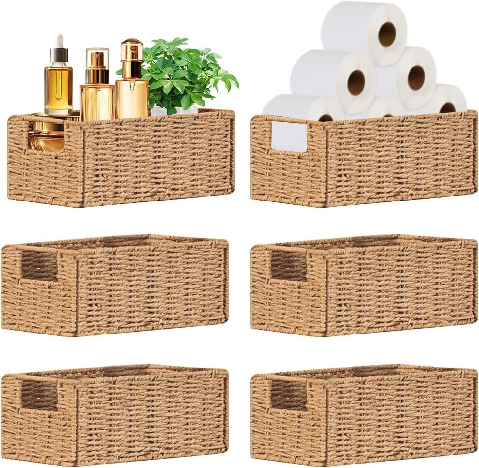 6 Pcs Small Wicker Baskets, Wicker Woven Storage Basket with Handle