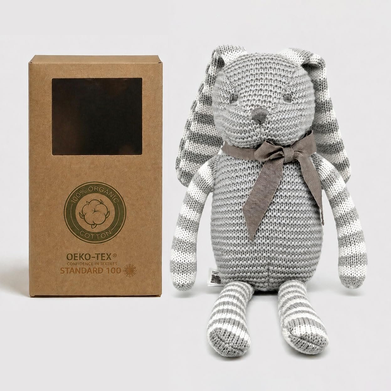 FLUFFYFUN 100% Organic Cotton Baby Bunny Stuffed Animal 7.1″ Gray