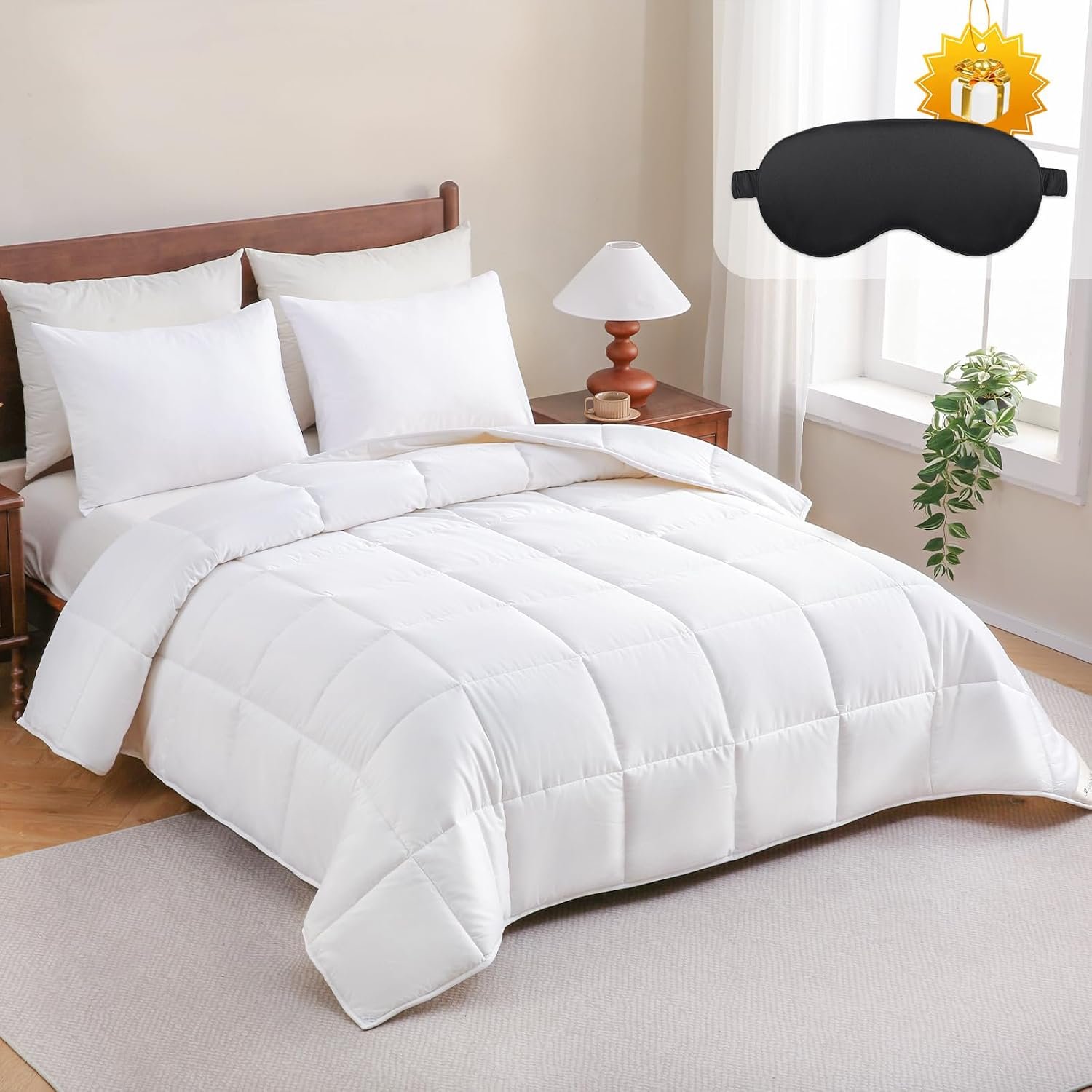 YOUR MOON Luxurious All Season Wool Comforter Queen Size, 100% Natural Australian Lamb Wool Filling, Natural Comforter Duvet Insert, Noiseless Cotton Shell (White)