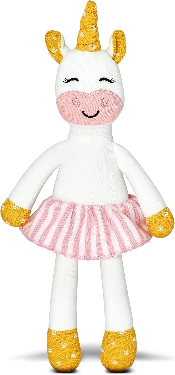 Apple Park Organic Farm Buddies Dancing Unicorn 11.5″ Soft Toy | Non-Toxic, Hypoallergenic, 100% Organic Cotton for 0m+ | Stuffed Animal (White)
