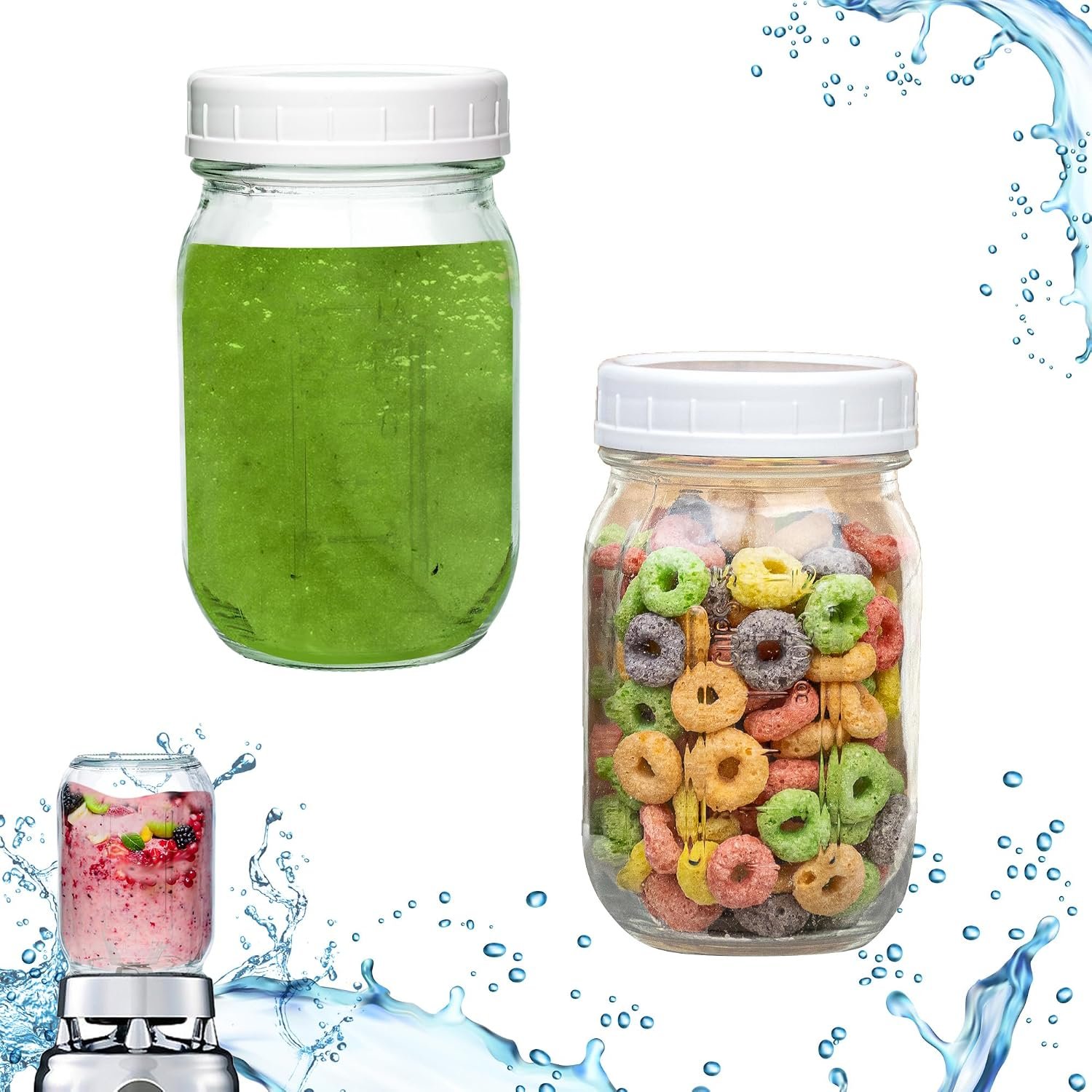12 oz Glass Jars with Lids, Fits Most Oster Blenders (2 Pack)